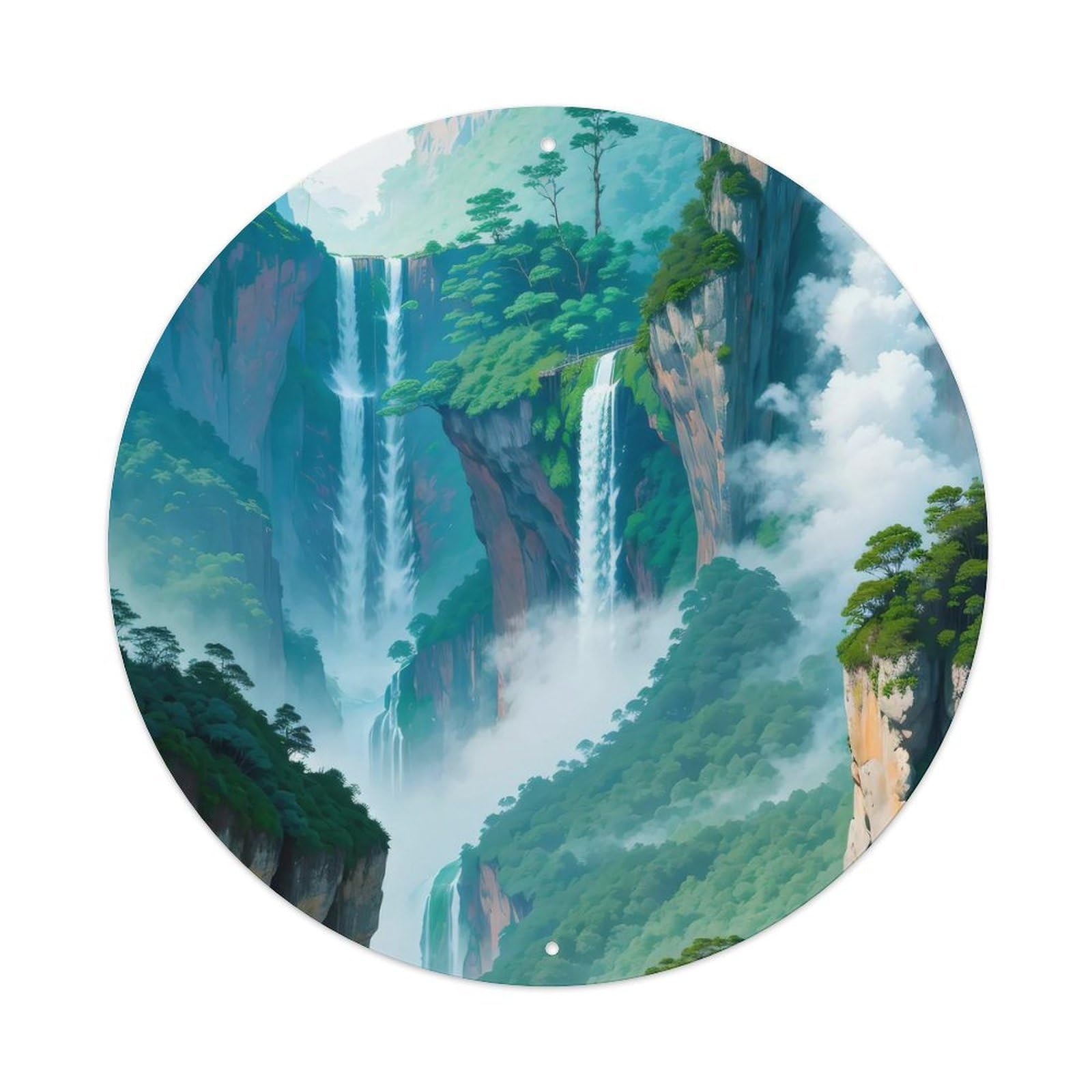 Waterfall Lush Green Landscapes Metal Tin Sign