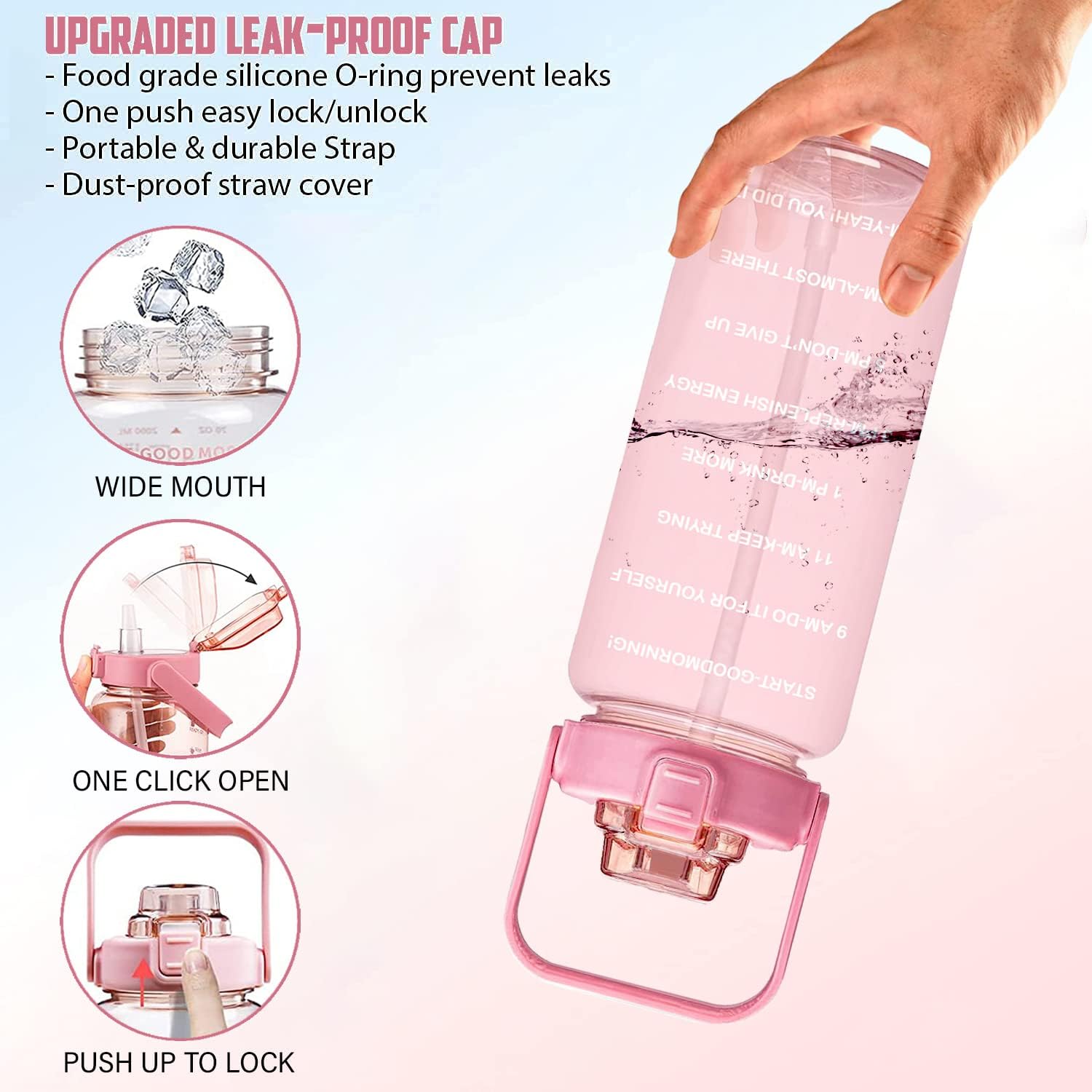 Half Gallon Water Bottle Water Jug with Straw and Sleeve & Strap 64 OZ 1/2 Gallon Water Jug With Time Maker to Drink Sports Gym accessories for women men Workout BPA Free Leakproof (Bottle Brush Included) : Sports & Outdoors