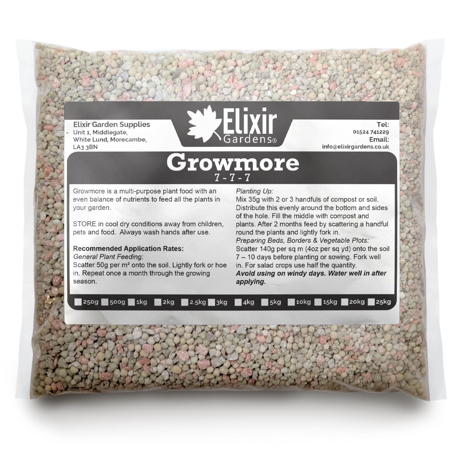 Elixir Gardens Growmore 7-7-7 Special Blend All Round General Purpose Fertiliser | 500g | Treats 10 sq.m