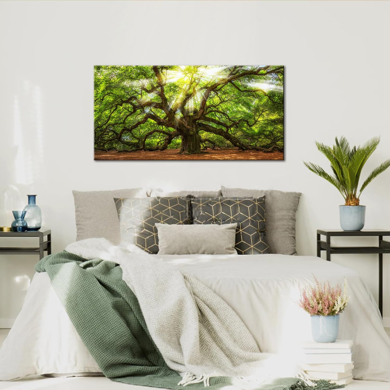 Conipit Oak Tree Wall Art Natural Pictures Prints Sunshine Through Tree Canvas Green Angel Oak Painting Framed and Stretched Nature Canvas (W-40xH-20) - Image 6