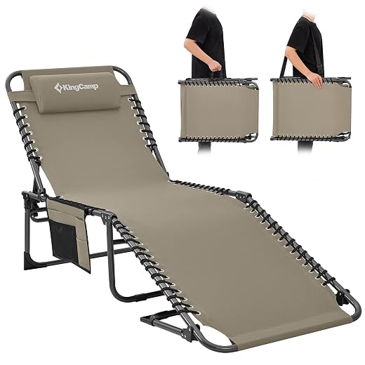 KingCamp Chaise Lounge Outdoor 5-Position Adjustable Patio Lounge Chair,Folding Tanning Chair for Lawn,Beach, Sunbathing,Heavy-Duty Camping Chair