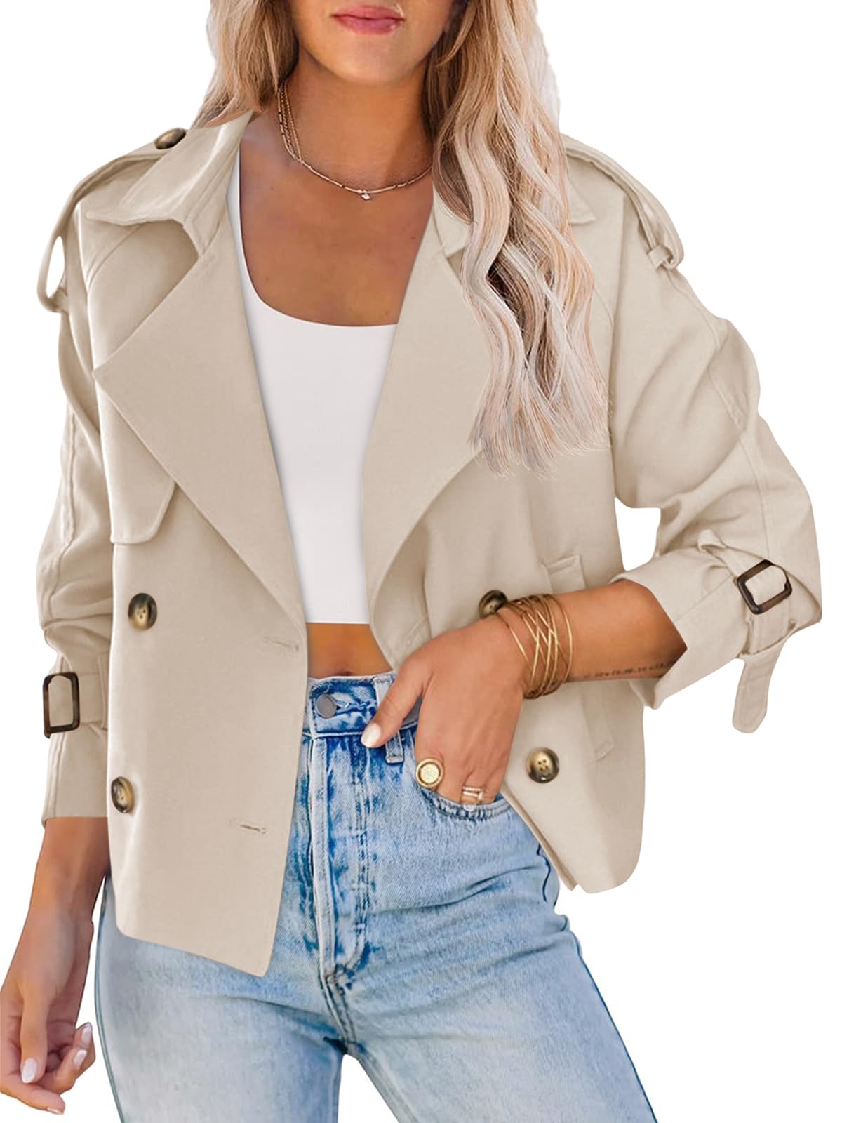 saodimallsu Women Crop Double Breasted Trench Coat Raglan Sleeve Work Office Cropped Jacket With Pockets-picture-17