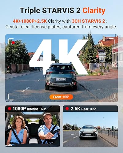 Vantrue New N4 Pro S 4K 3 Channel Dash Cam, Triple STARVIS 2 Dash Camera for Cars, 4K+1080P+2.5K Front and Rear Inside, HDR IR Night Vision, 24/7 Buffered Parking Mode, GPS, Wi-Fi, Support 1TB (RC18)