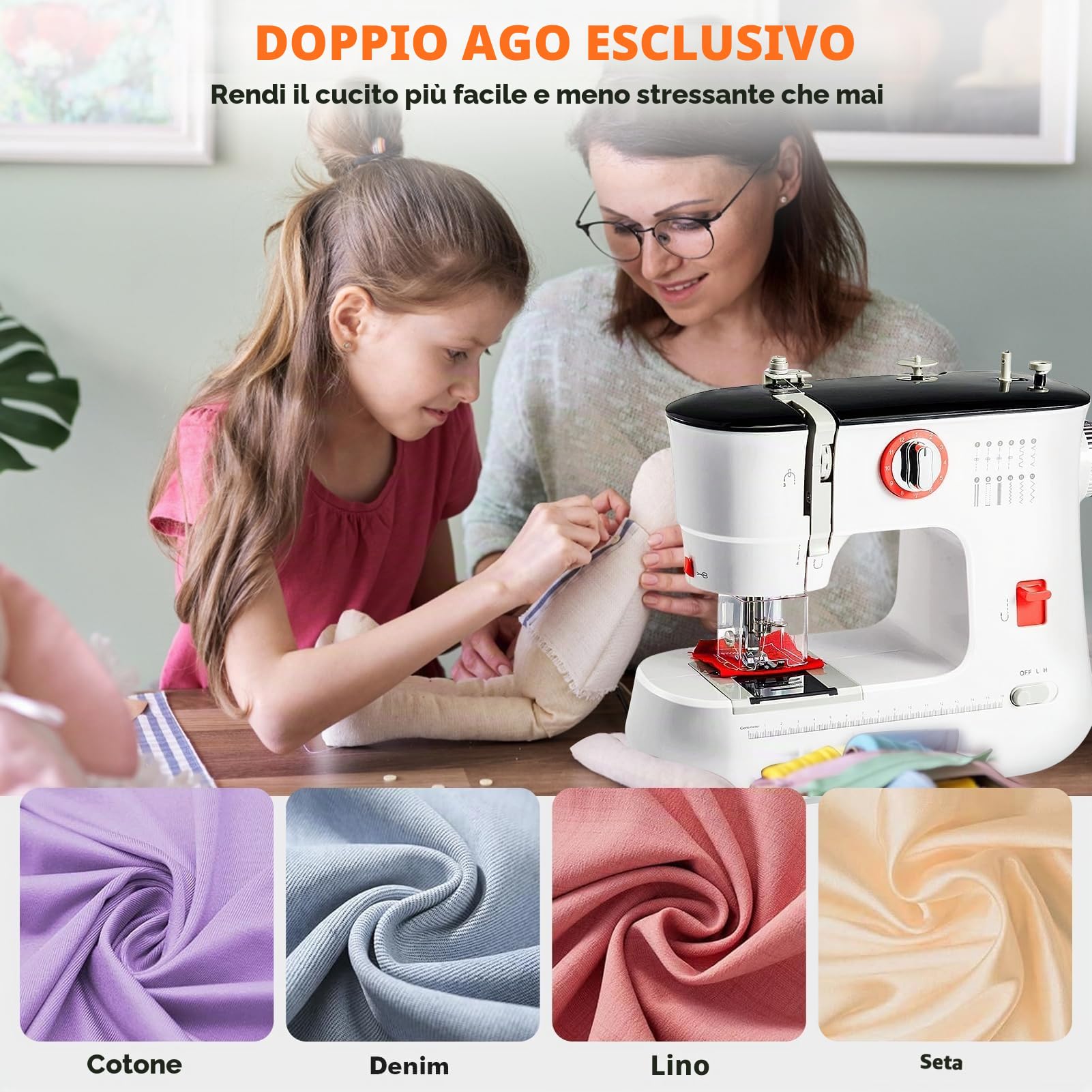 Macchina da cucire, macchina da cucire elettrica per principianti e bambini, 12 programmi di puntatura, braccio libero, luce per cucire e avviamento elettrico (EU Plug)