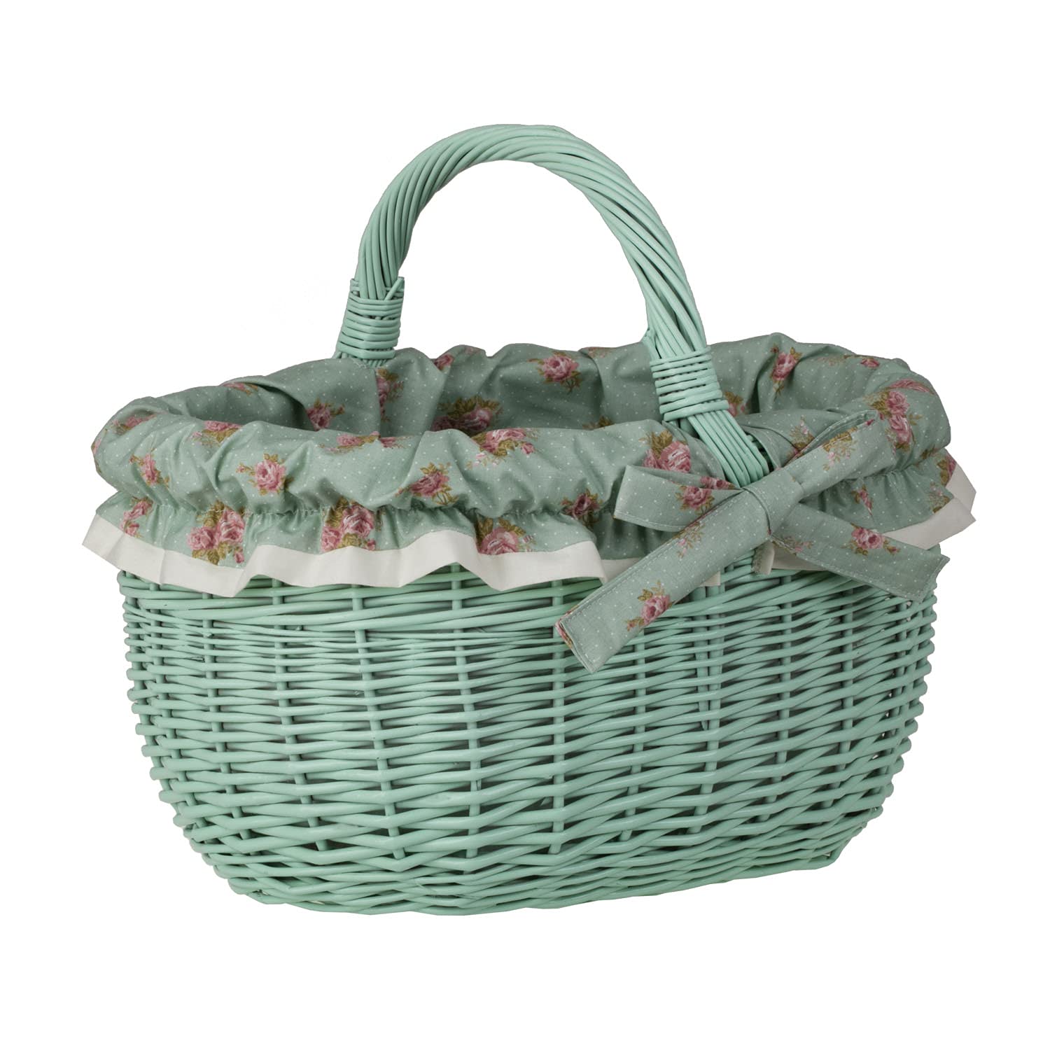 E-Wicker24 Alles Aus Weide Girls Mint E-Wicker24 Wicker Shopping Basket With Handle Stylish Fruit Basket Hamper Retro Woven Hamper Basket Empty Gift Basket Wicker Basket For Gifts Unique Easter Hamper Basket For Hampers (Mint)