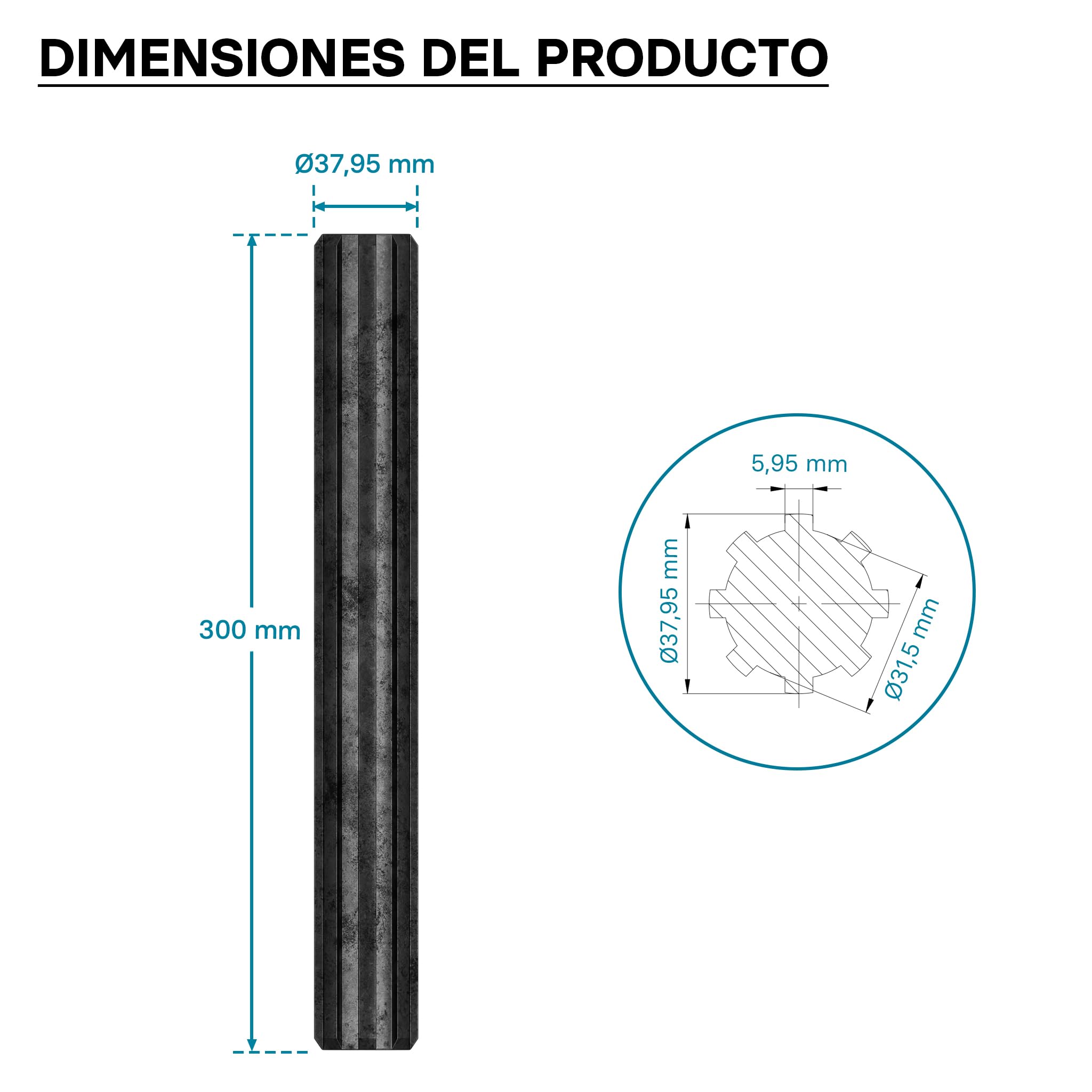 WilTec Eje Estriado Toma de Fuerza GT 300mm Eje dentado Eje transmisión aperos de Tractor 8-32x38x6