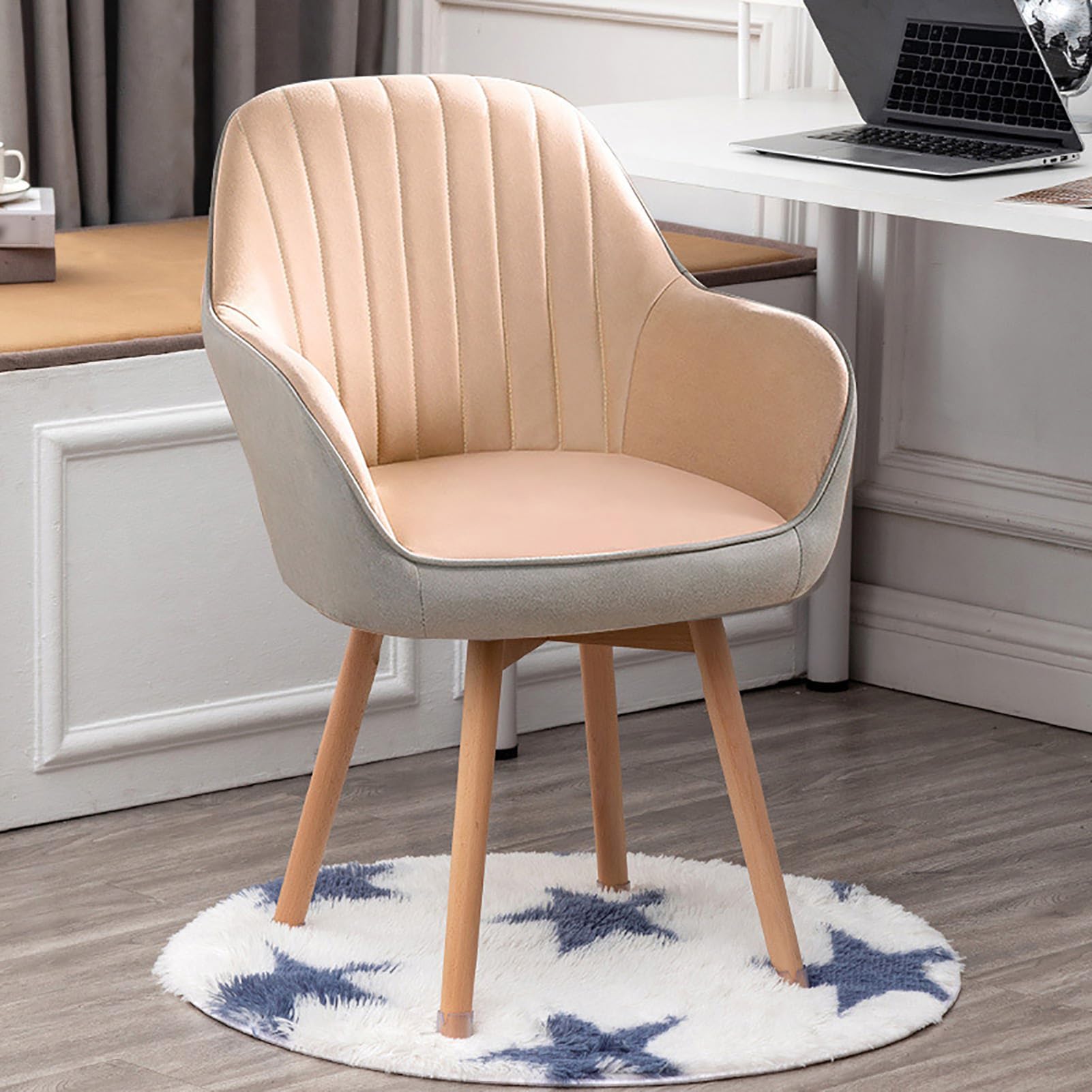 Nileco Swivel Office Desk Chair No Wheels, Accent Chair Upholstered Kitchen Dining Room Chairs with Solid Wood Legs, Mid Century Modern Living Room Chairs with Arms(41x41x87cm(16x16x34), Leather6)