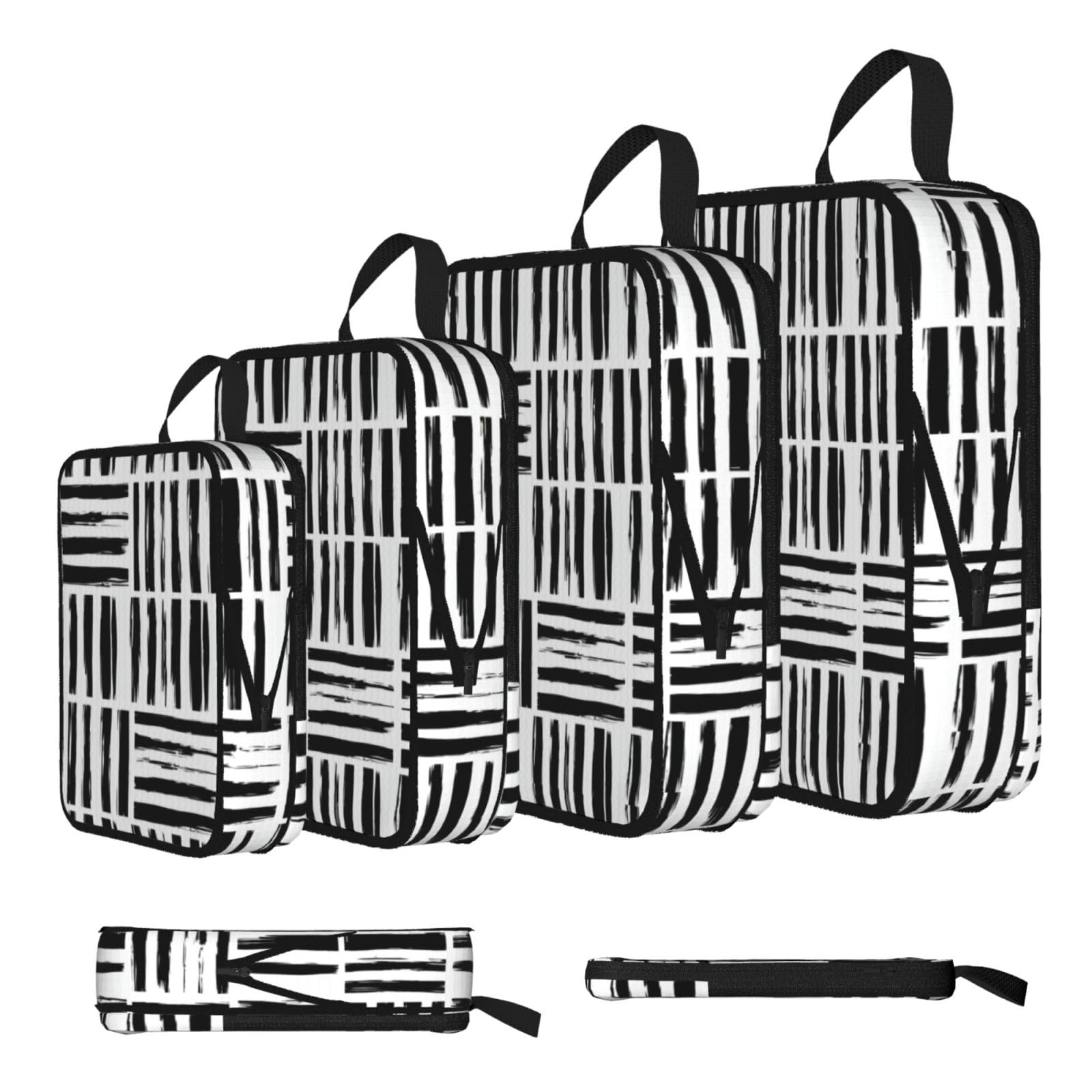 Black and White Striped Print Packing Cubes for Travel Space Saver Bags, Compression Packing Cubes Set of 4, Expandable Luggage Organisers, Suitcase Organiser Bags