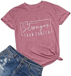 Cancer Shirt Women Breast Cancer Shirts Pink Ribbon Breast Cancer Awareness T-Shirts Stronger Than Cancer Short Sleeve Tops