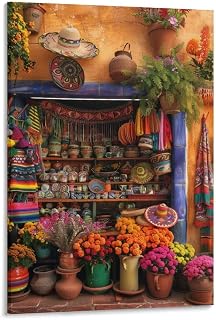 FWERLCGP Posters for Room Aesthetic Mexican Village Landscape Poster Canvas Painting Posters And Prints Wall Art for Living Room Bedroom Decor 08x12inch(20x30cm), Frame-style