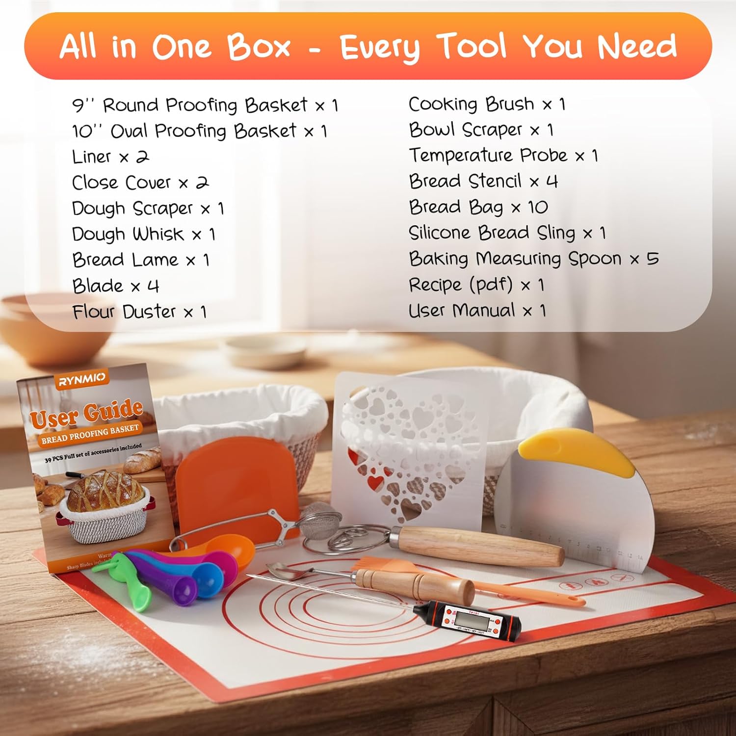 Sourdough Bread Baking Supplies, Cotton Rope Sourdough Starter Kit with 9'' Round & 10'' Oval Banneton Basket with Non-Stick Dutch Oven Liner & Covers, Sourdough Gift for Bakers Women Wife Mom(39pcs) - Image 7