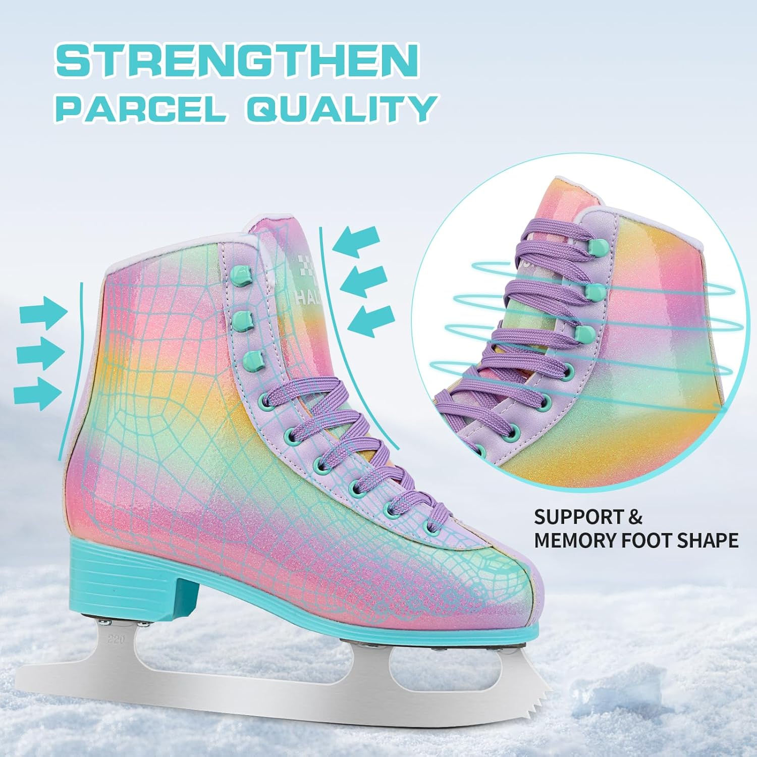 Premium Leather Womens/Girls Figure Ice Skates - Memory Foam Collar Beginner Youth Ice Skates with Stainless Steel Blade, Women Size 5 6 7 8 9 10, Gradient