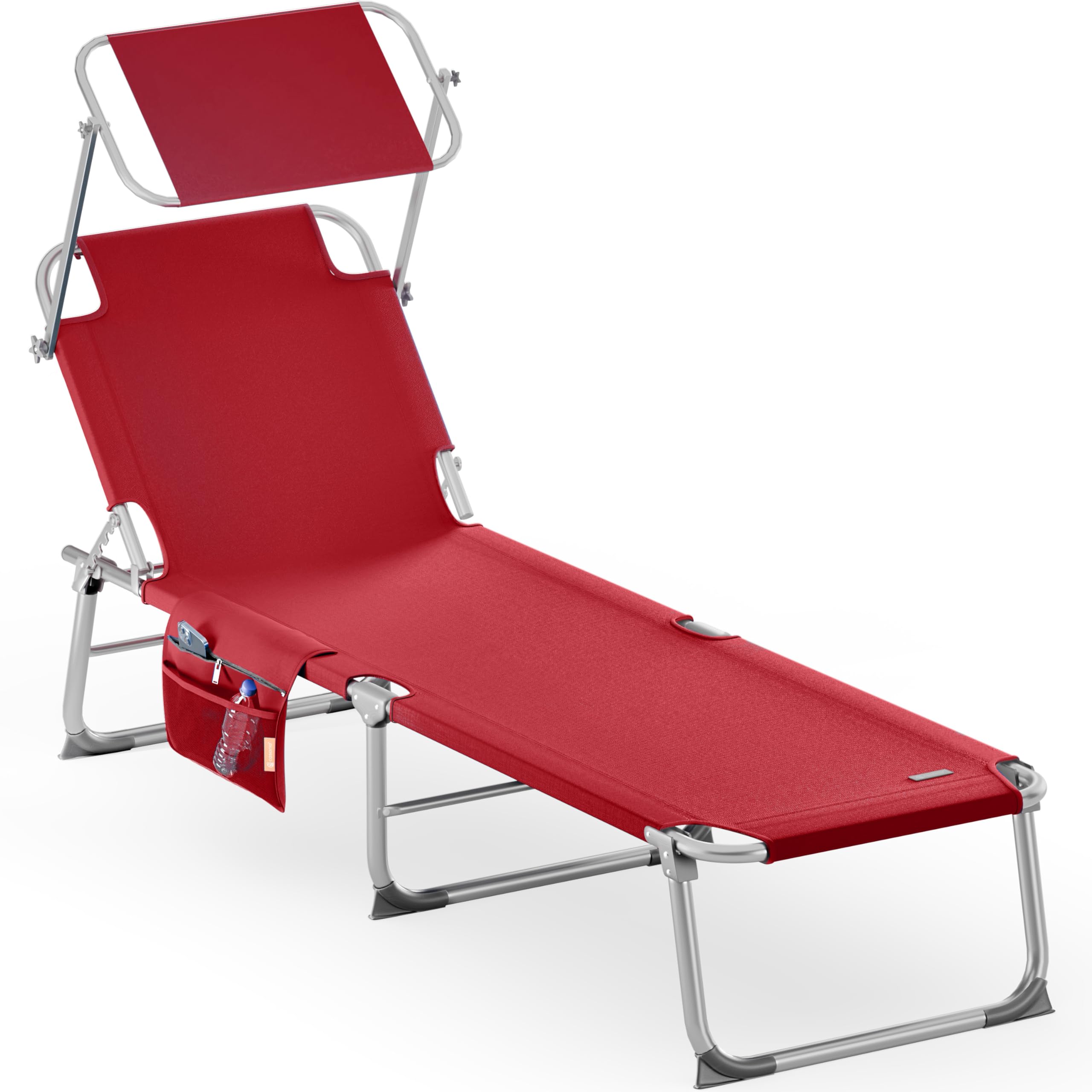 CASARIA® Tumbona Plegable Jardín Playa Reclinable Carga 150Kg Parasol 190x59x29cm Aluminio Piscina