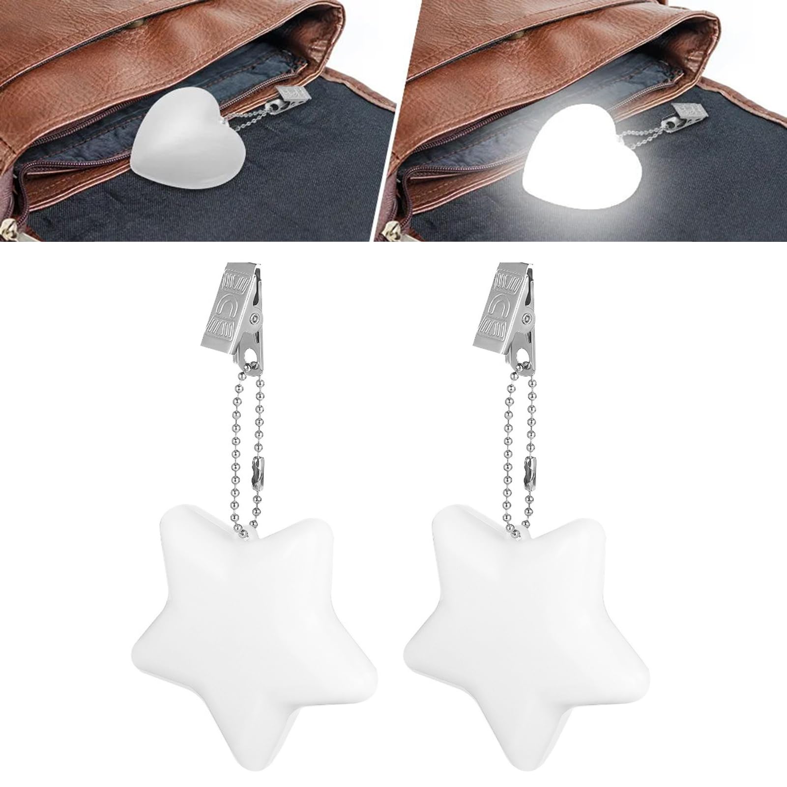 UDIYO Handbag Light Purse Light, Bag Light for Handbag, Heart Shape Handbag Handbag Light, Mini Purse Light Up Heart, Automatic Sensor Touch Activated Handbag Light Purse Lamp (Star 2Pcs)