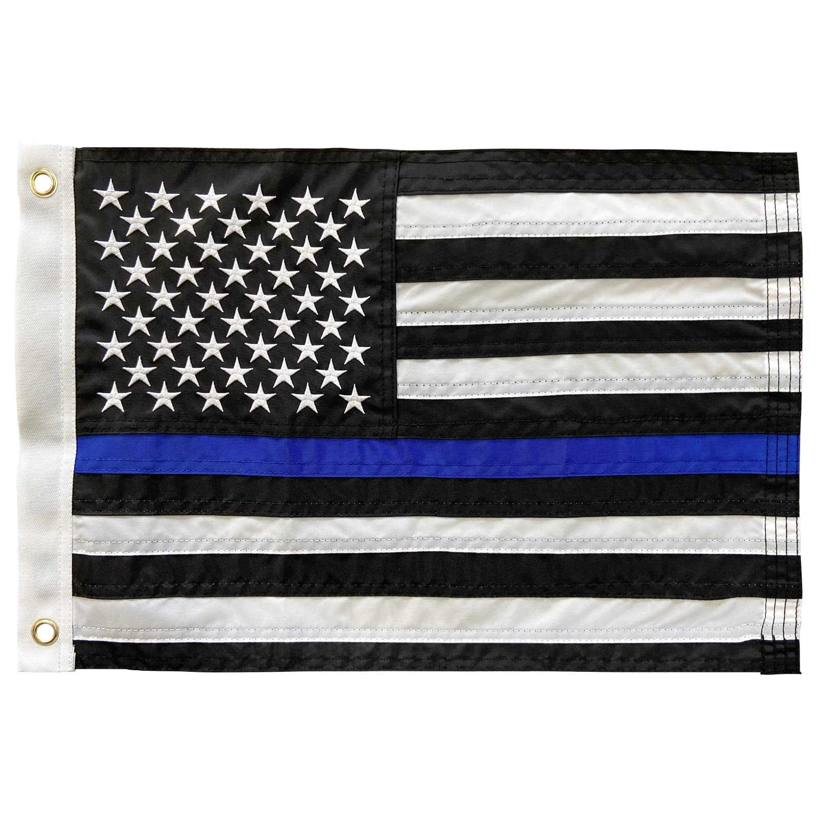Homissor Thin Blue Line Flags 12x18 Outdoor - Embroidered Stars Police Boat Flag, Heavy Duty Back The Blue Flag Stripe Blue Line Lives Matter Flags Banner with 2 Brass Grommets — image 1