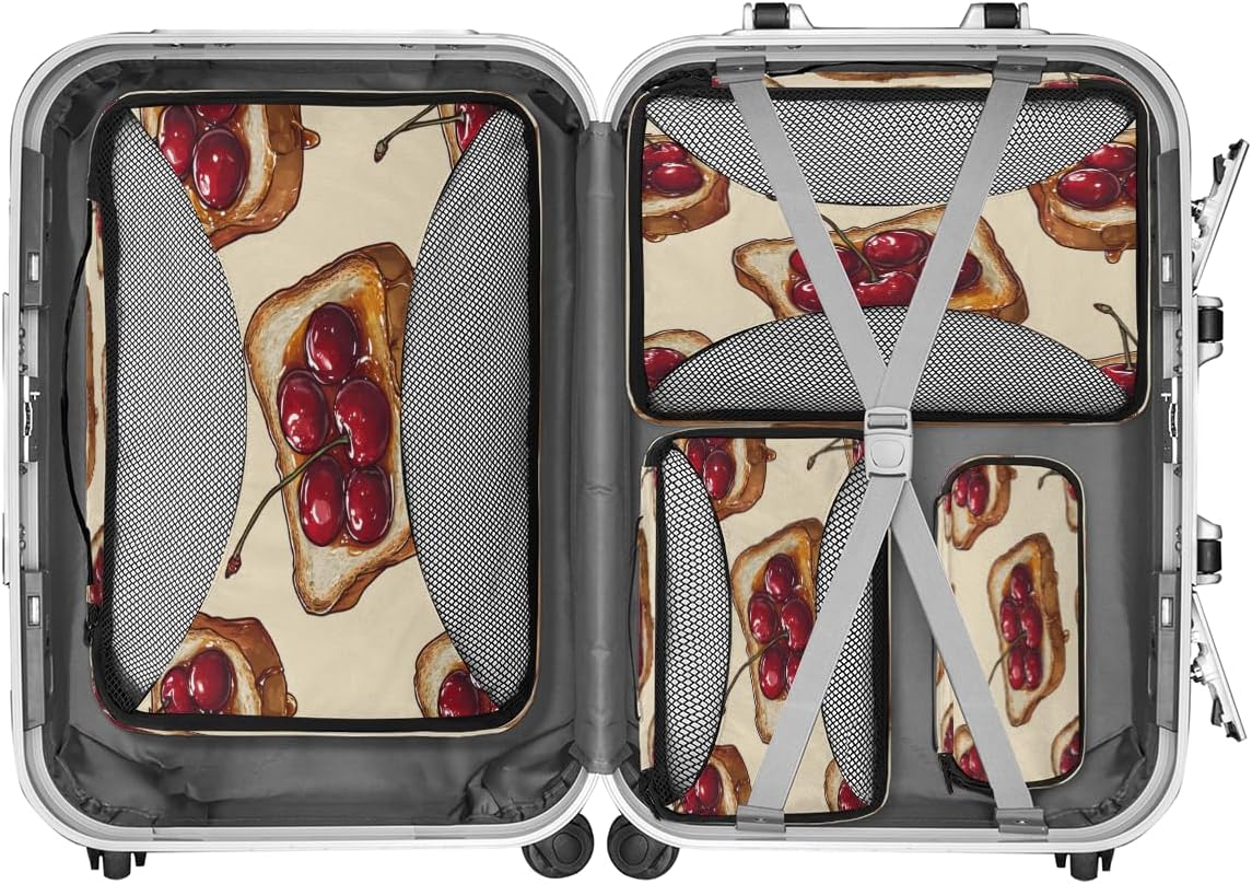 Cherry Bread Honey 4 Set Packing Cubes Packing Cubes for Women Lightweight Travel Essential Bag Clothes Carry on Suitcase Bags for Accessories Essentials