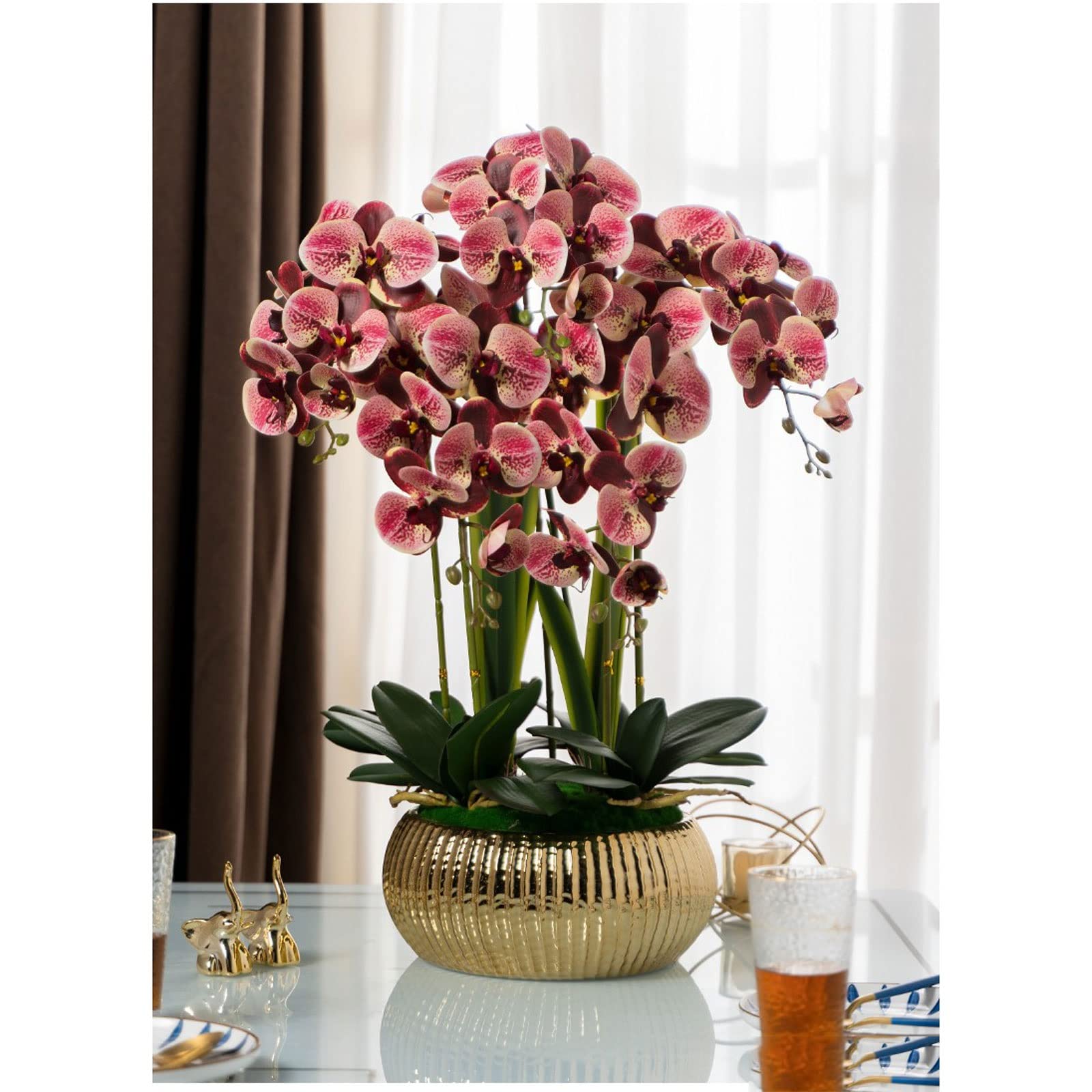 Orchidée artificielle Phalaenopsis en soie, arrangement floral, fleurs d'orchidée artificielles avec vase en céramique, décoration de table de mariage, de salle à manger, pour la maison et le bur