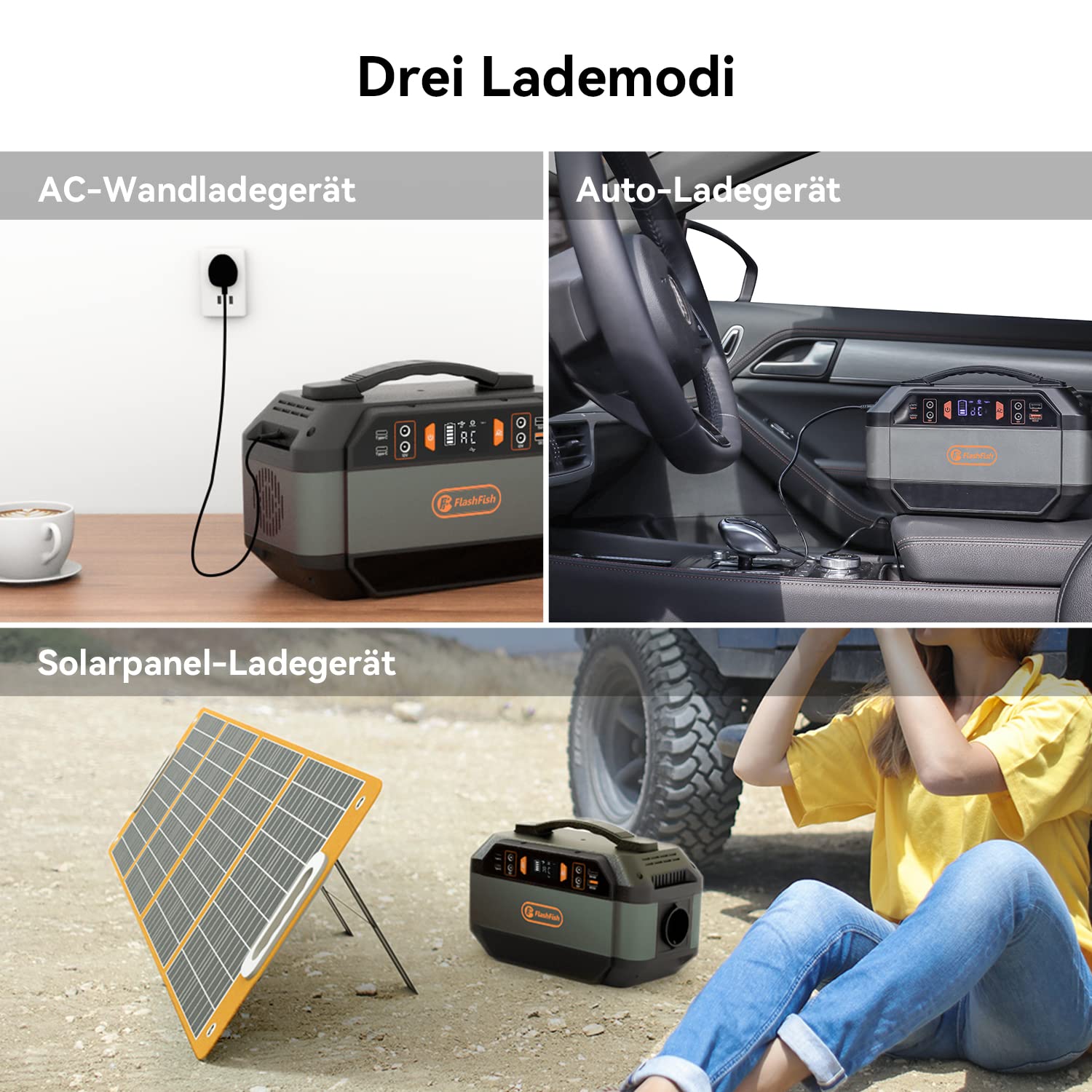 FlashFish - Estación de energía portátil (330 W (punta de 600 W), 288,6 Wh/78000 mAh, onda sinusoidal pura de 230 V, 9 salidas, generador de energía para camping, autocaravana y como generador de