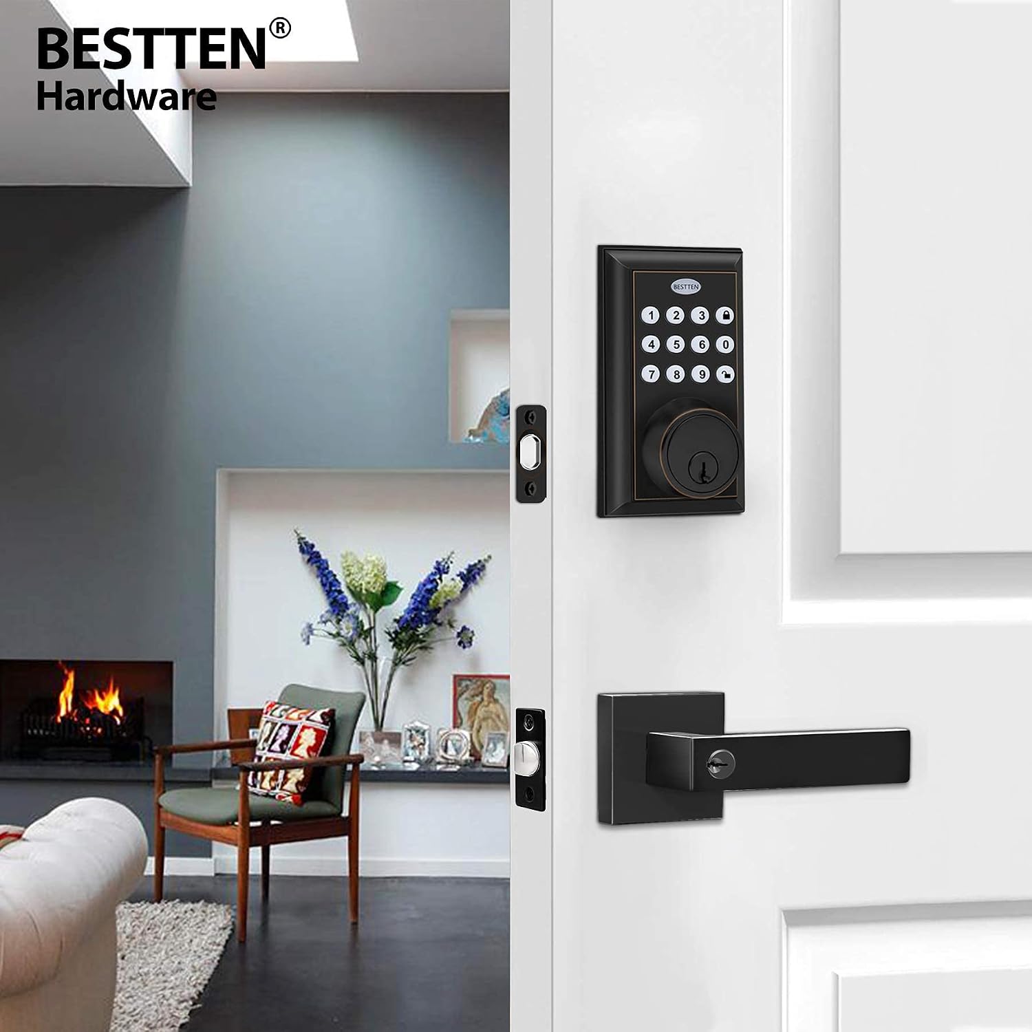 BESTTEN Electronic Keypad Door Lock with Deadbolt, Programmable Keyless Entry Deadbolt Lock with 50 User Codes, Auto Lock, One Touch Locking, Contemporary Style, Oil Rubbed Bronze