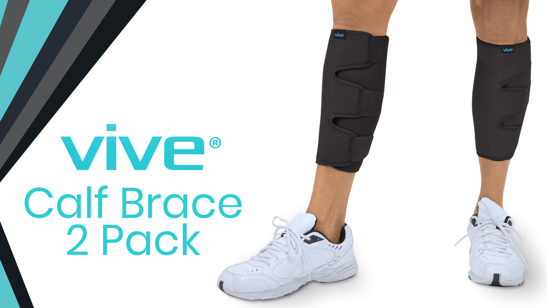 Image of Vive Calf Brace (Black, 2 Pack) - Adjustable Shin Splint Support - Lower Leg Compression Wrap Increases Circulation
