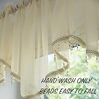 Vista 5 de PearAge Cortinas Cenefa Transparente con Cuentas para Sala de Estar, Cenefa de Ventana de Granja con Bolsillo para Barra, Cenefa de Cortina de Gasa