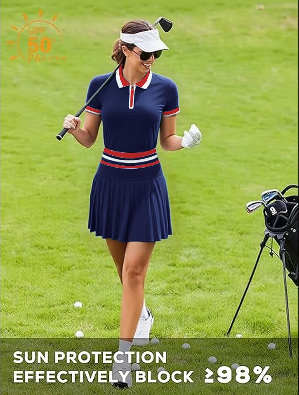 Tennis Skirt Sets for Women Zipper Color Block High Waisted Golf Polo Two Piece Skirt Set Women 2 Piece Outfits - Image 4