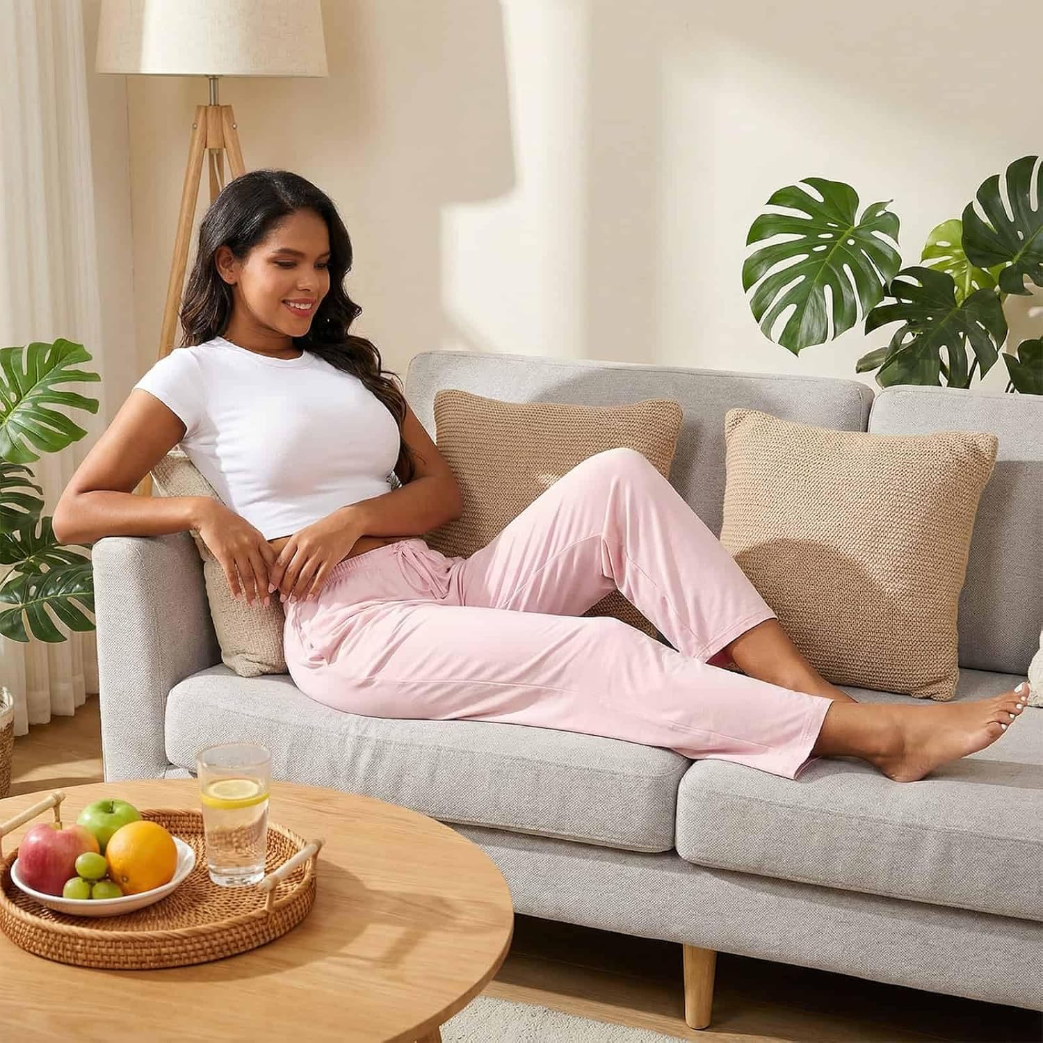 Petite Viscose from Bamboo Pajama Pants for Women Cooling Lounge Pants with Pockets Short Inseam Sleep Bottoms - Image 4