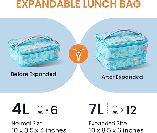 Miniatura 2 de Everfun Lonchera expandible para niñas con contenedor, bolsa de almuerzo Bento aislada, reutilizable, resistente al agua, bolsa de almuerzo para la