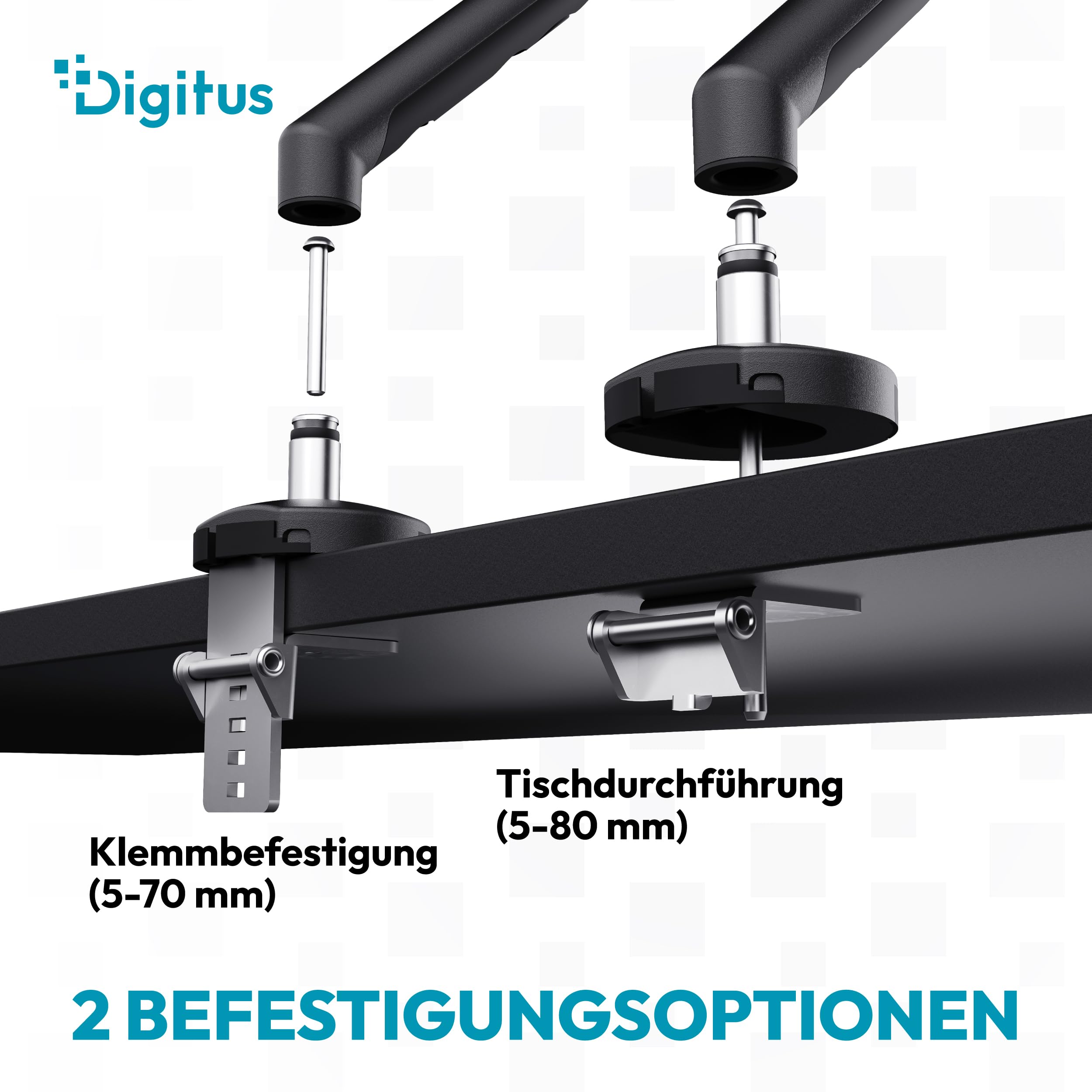 DIGITUS Monitor Halterung 1 Monitor – bis 35 Zoll – mechanische Feder | 10 kg Traglast – für Flach- und Curved-Bildschirme – VESA 75x75, 100x100 – Tischklemme – Schwarz