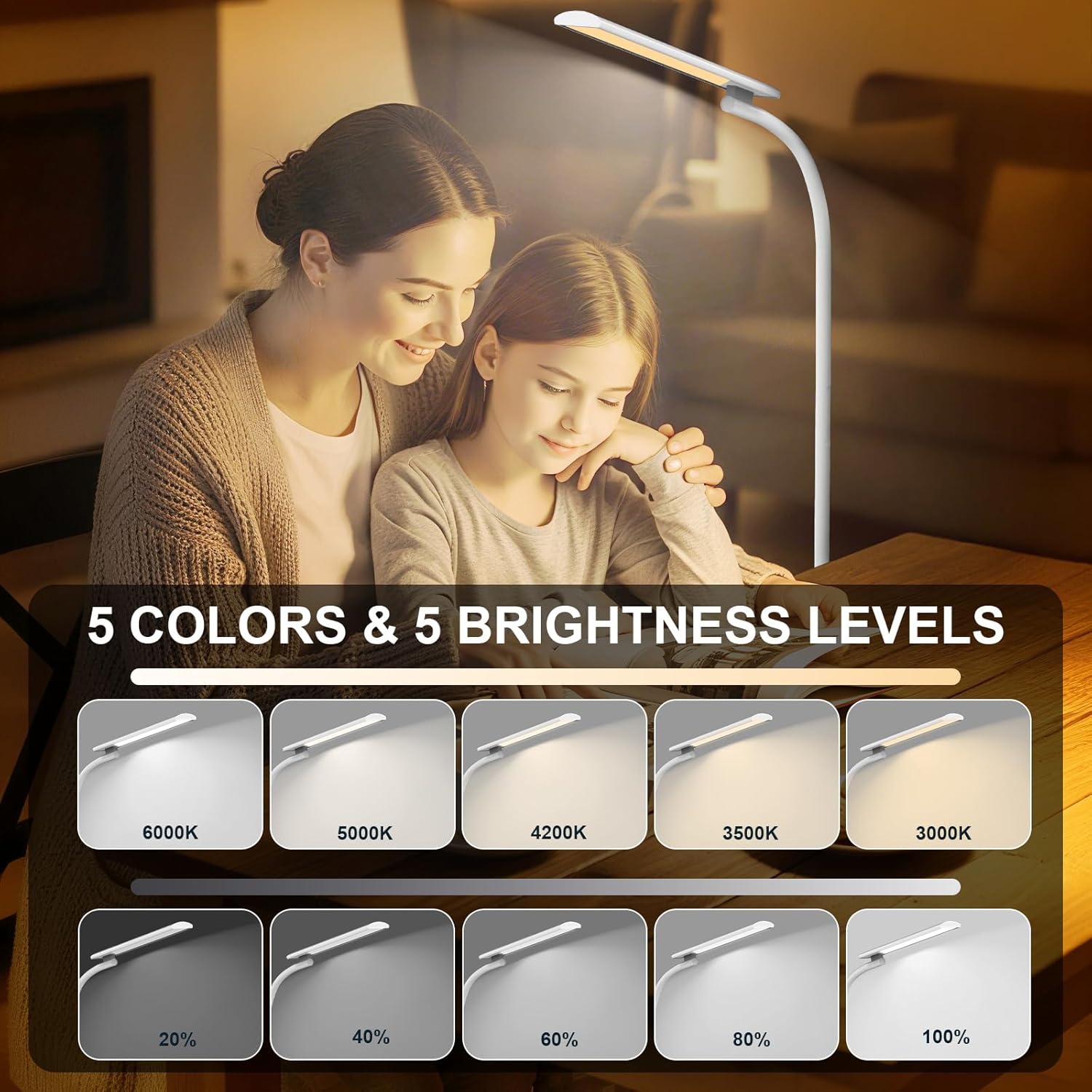 Light Therapy Lamp,10000 Lux Happy Therapy Light, Floor Sun Therapy Lamp with Remote & Touch Control & Adjustable Gooseneck for Reading/Office/Home - Image 5