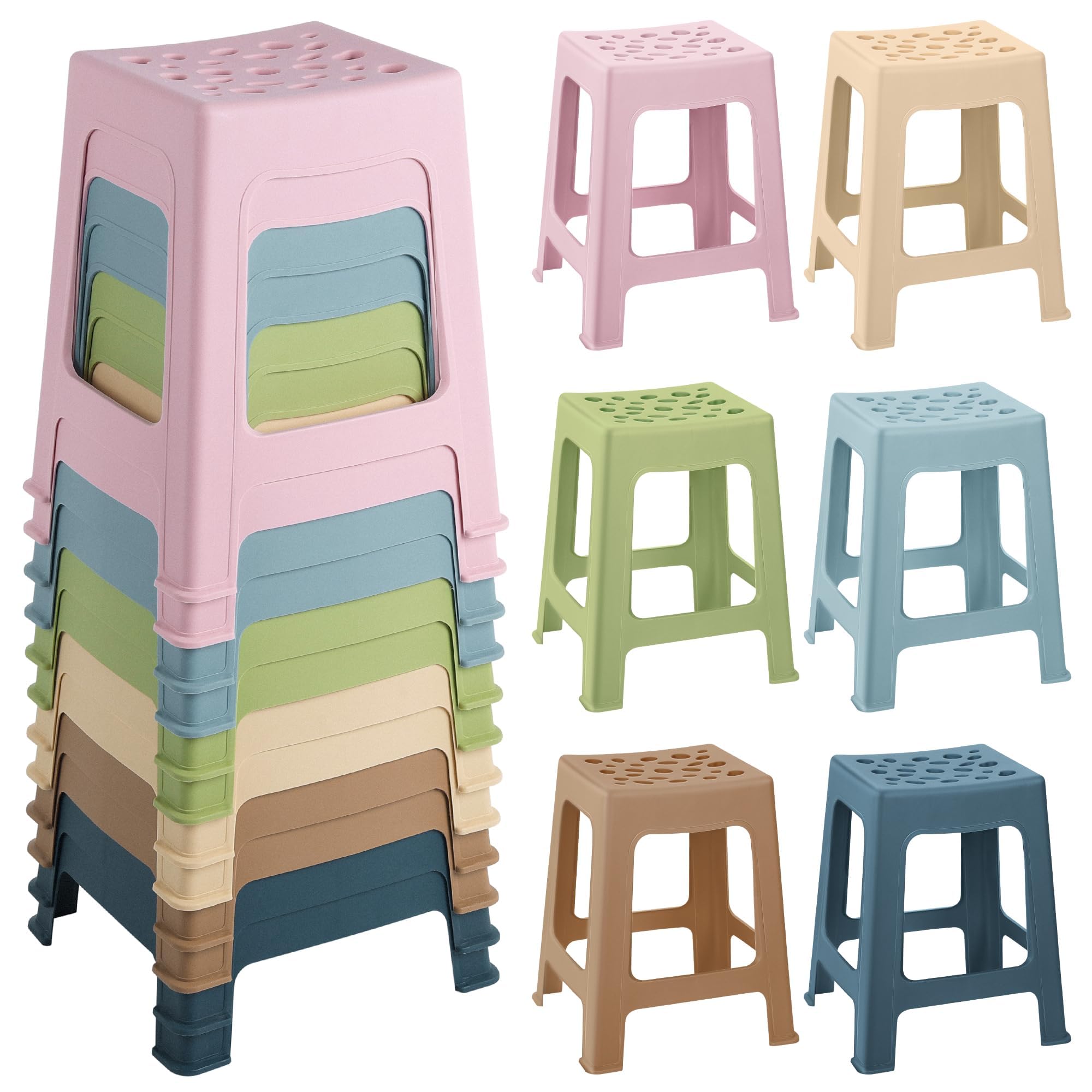 TURSTIN 12 Pack Plastic Stools 16.9 Inch Nesting Stools Bohemia 6 Color Portable Backless Bar Stool Flexible Seating Chairs for Back-to-School Season Classroom Office Home