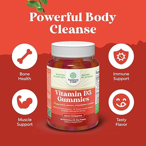 Miniatura 4 de Paquete de gomitas de apoyo inmunológico de vitamina D3 y gomitas multivitamínicas para niños a base de plantas, fortalecimiento óseo, salud