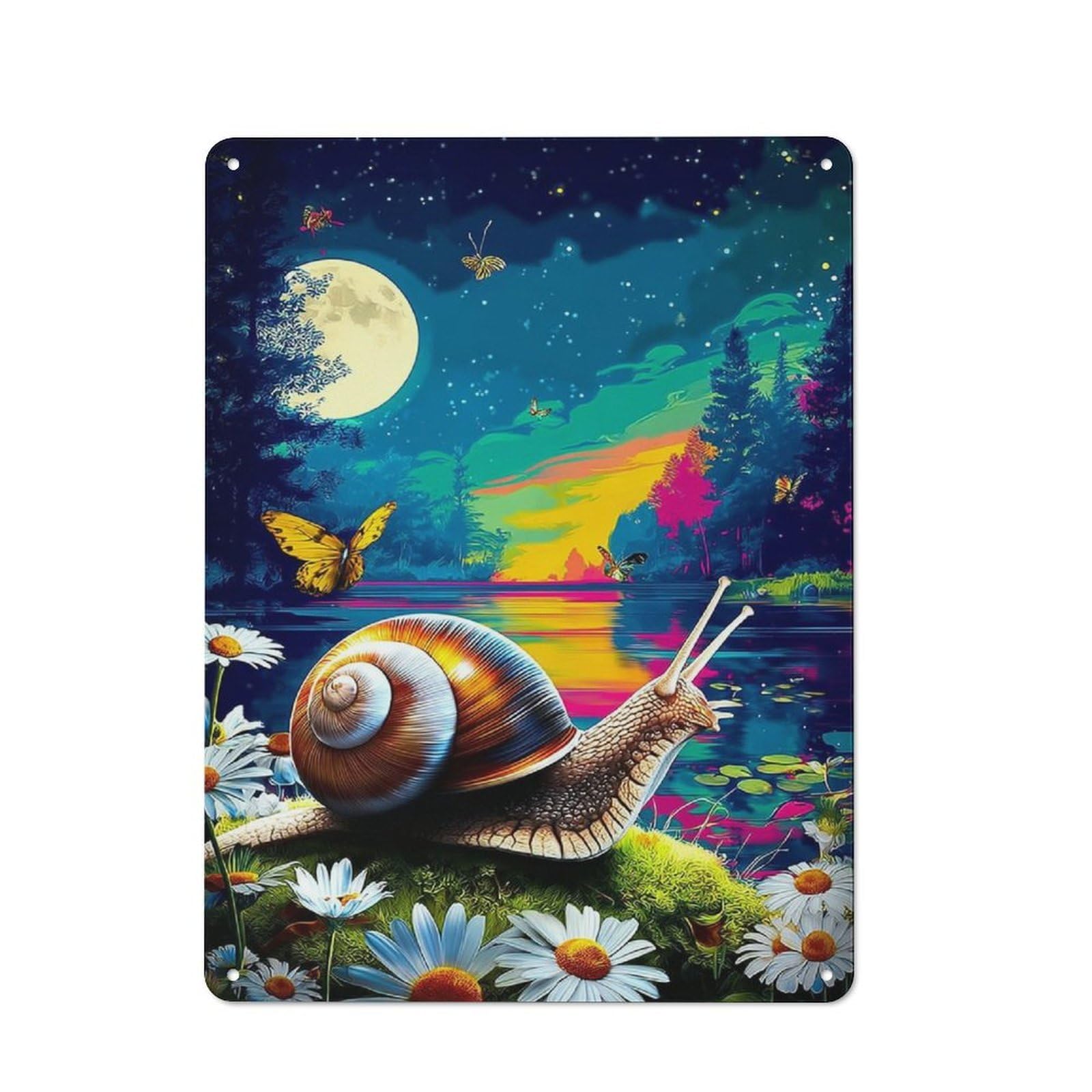 Junmoney Whimsical Night Garden Scene With Snail Tin Sign 40X30cm With For Living Room Wall, Rustic Decor, For Living Room Decor Lovers