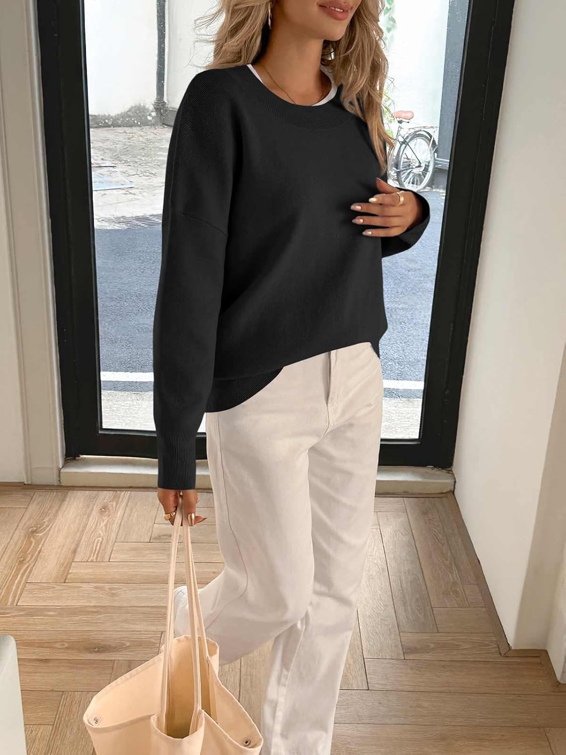 Yousify Womens Crewneck Knit Sweaters Casual Long Sleeve Loose Fit Fall Basic Soft Pullover Jumper Tops - Image 5