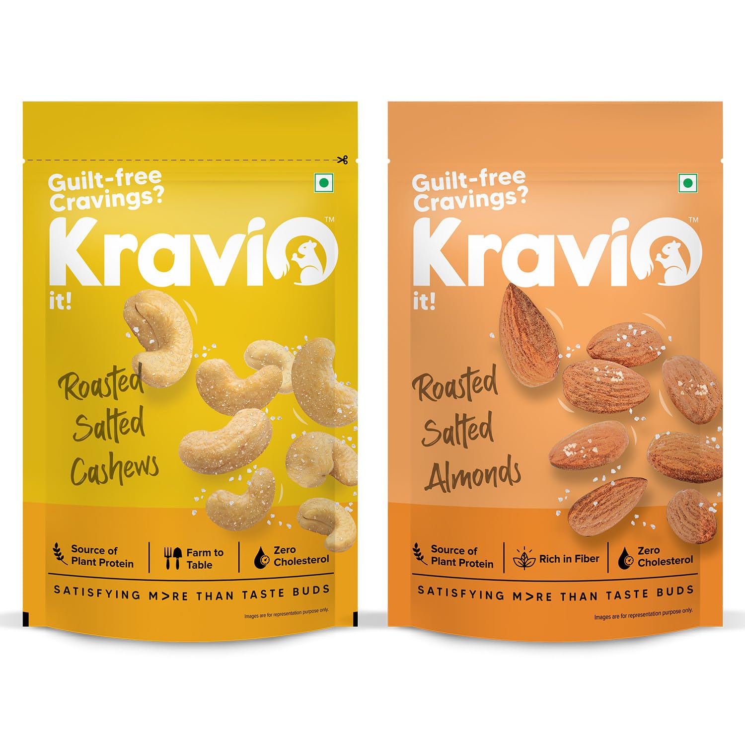 Kravio Premium Roasted Salted Cashew & Almond Nuts (2 X 200g) | Zero Cholesterol Natural Whole Kaju & California Badam Nuts & Dry Fruits | Rich in Protein, Roasted Crunchy Delicious Healthy Snacks