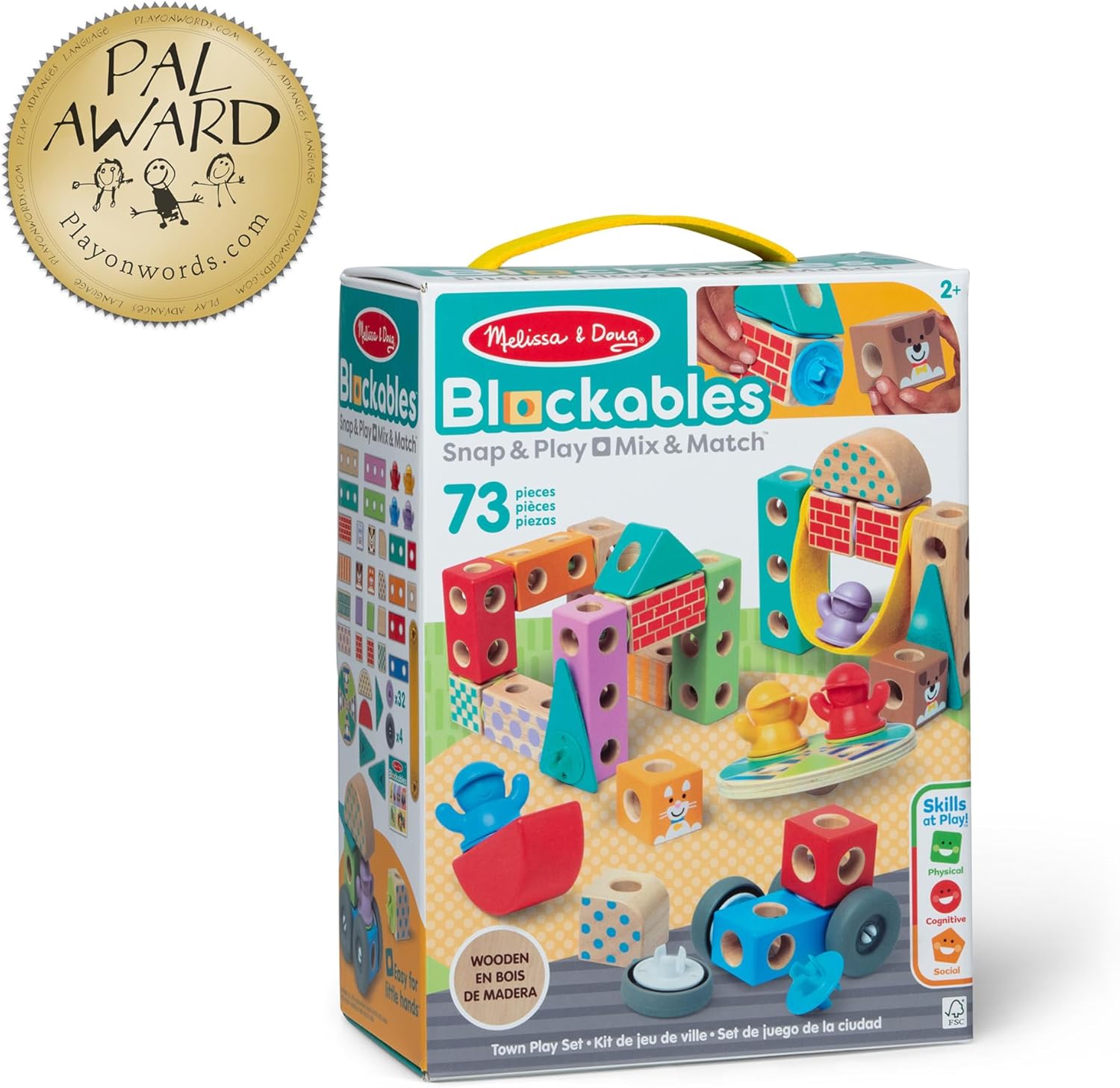 Melissa & Doug Blockables™ Town Snap and Play, Mix and Match Connectable Wooden Building Blocks Play Set Toy for Preschool Boys and Girls (73 Pcs)