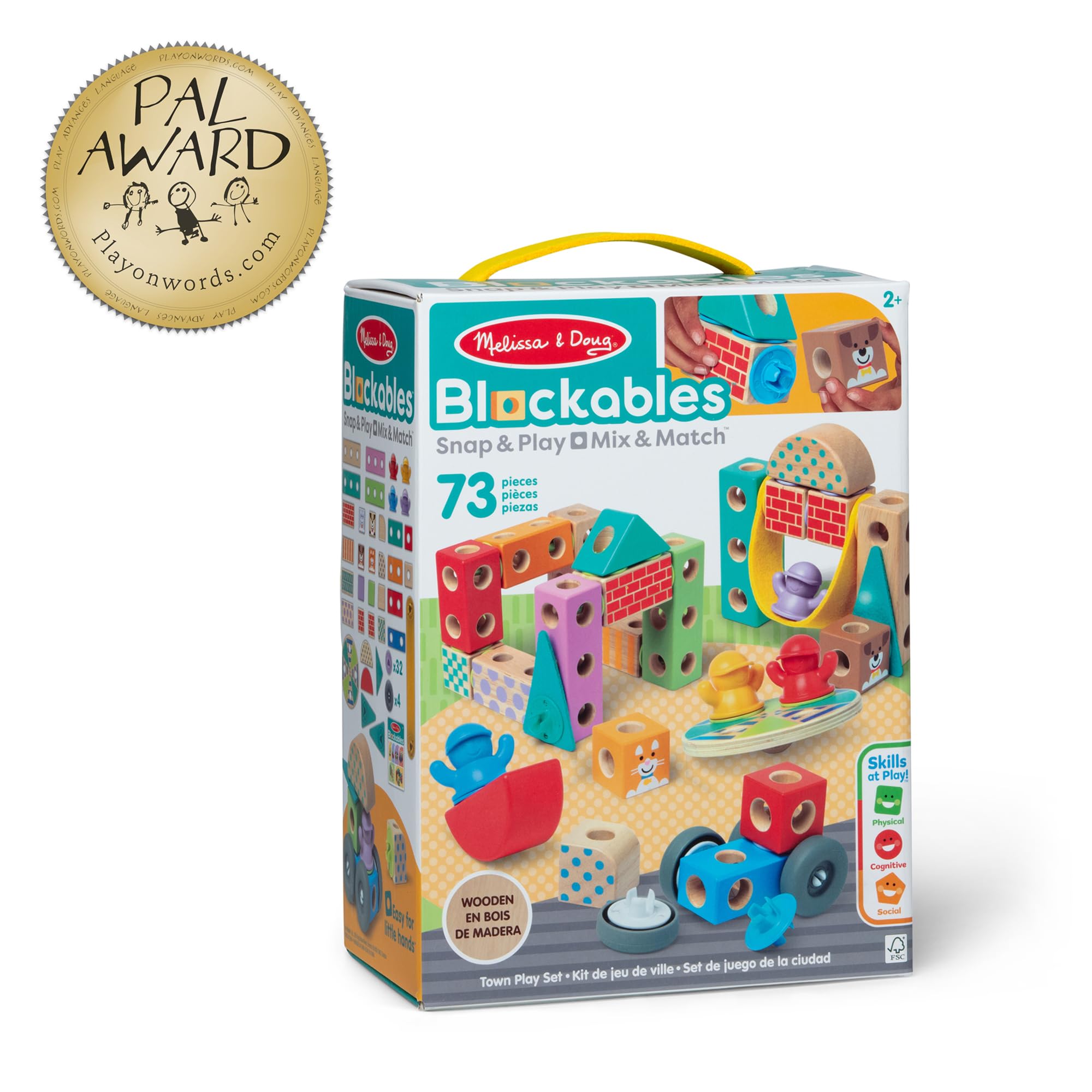 Melissa & Doug Blokowane do gniazda, miasto, drewniane klocki do montażu i mieszania, dla małych dzieci (73 sztuki)