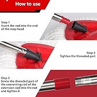 Vista 4 de Repuesto de mango de trapeador, 4 secciones compatible con recambios de mopa giratoria O-Cedar de 30 a 58 pulgadas con 1 cabezal de trapeador base