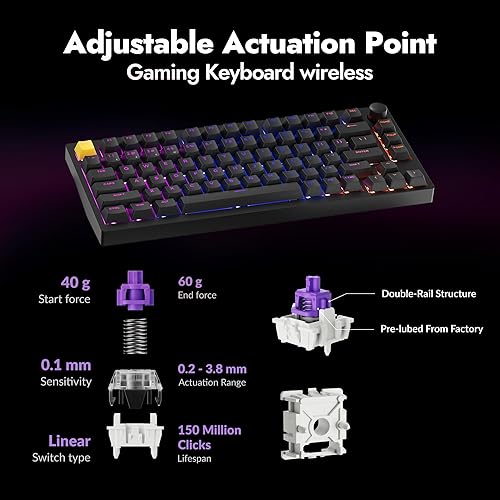 Miniatura 3 de LEMOKEY Teclado mecánico inalámbrico P1 HE 75% para juegos con interruptores magnéticos Gateron de doble riel versión de perilla, QMK 2.4 GHz