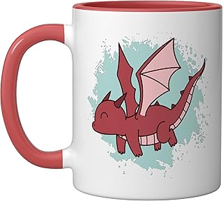 Dragon flying cute Fantasy Animal Ceramic Mug, Red/White