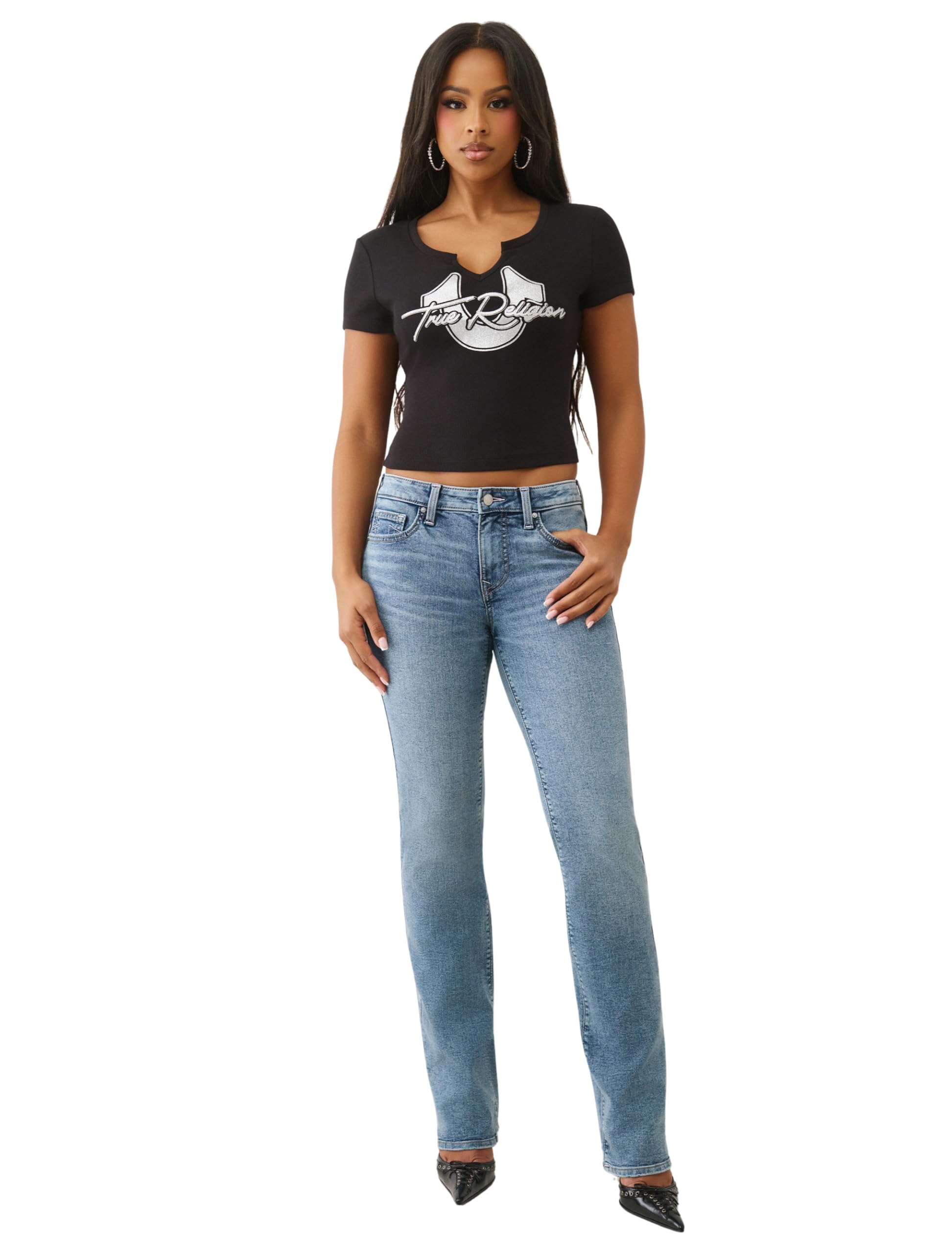 True Religion Damen Billie Single Needle Mid Rise Straight Jeans