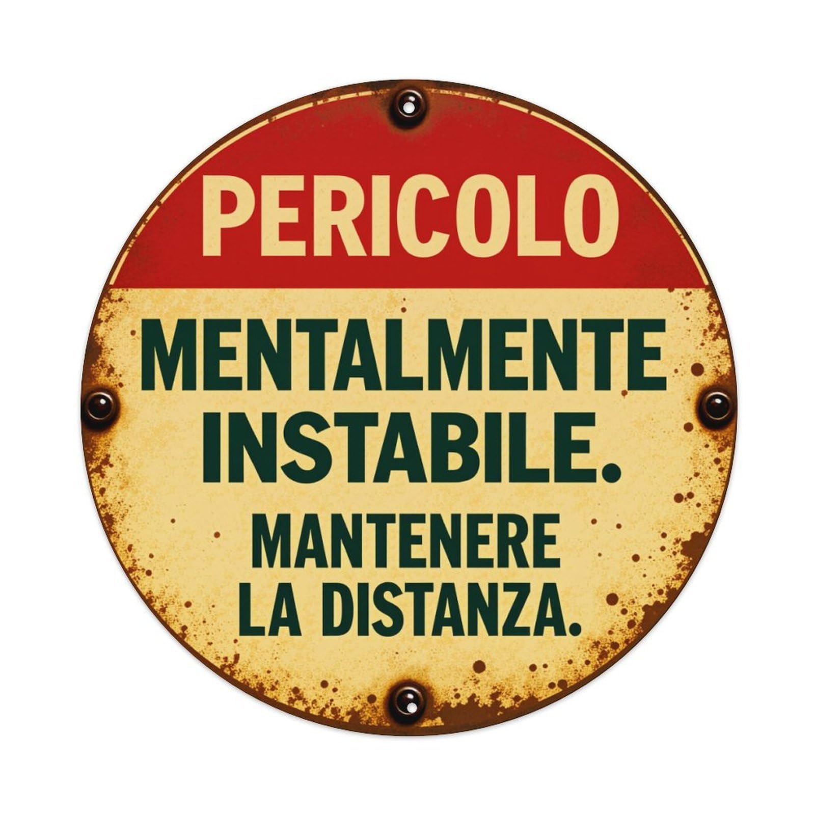 Lzwbntey Vintage Danger Mentally Unstable Keep Distance Metal Tin Sign Retro Wall Decor For Home Bar Garage Cafe, Indoor & Outdoor Decorative，Circle Metal Poster, 8X8 Inch