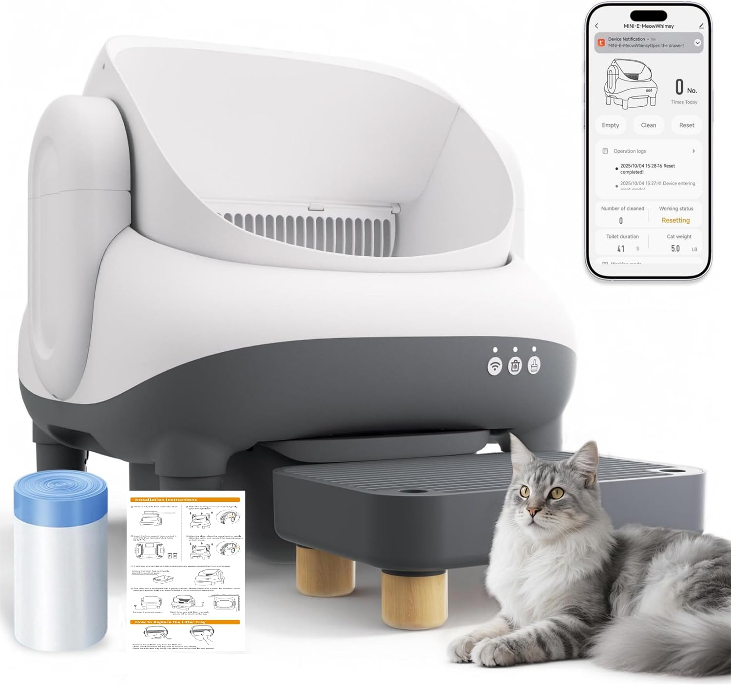 Automatic Cat Litter Box Self Cleaning for Cats, Litiere Pour Chat Autonettoyan, Large Top Entry Smart Litter Box with APP Control, Pedal Mat, Bags,15-Day Odor-Free,Robot Box Safe for Cat,Low Noise