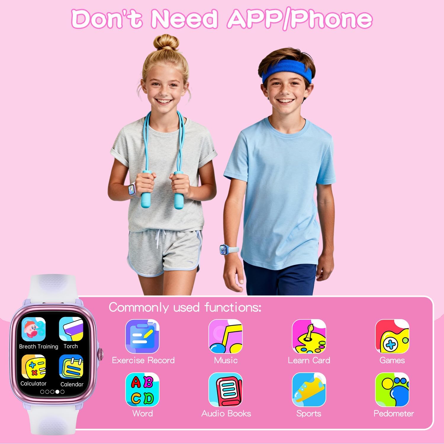 MINIBEAR Smart Watch for Kids, 1.83" Fitness Tracker for Boys Girls Teens No Phone Needed, Pedometer, Heart Rate, Sleep Tracker with White Noise, IP68 Waterproof 21 Sport Modes (Purple)