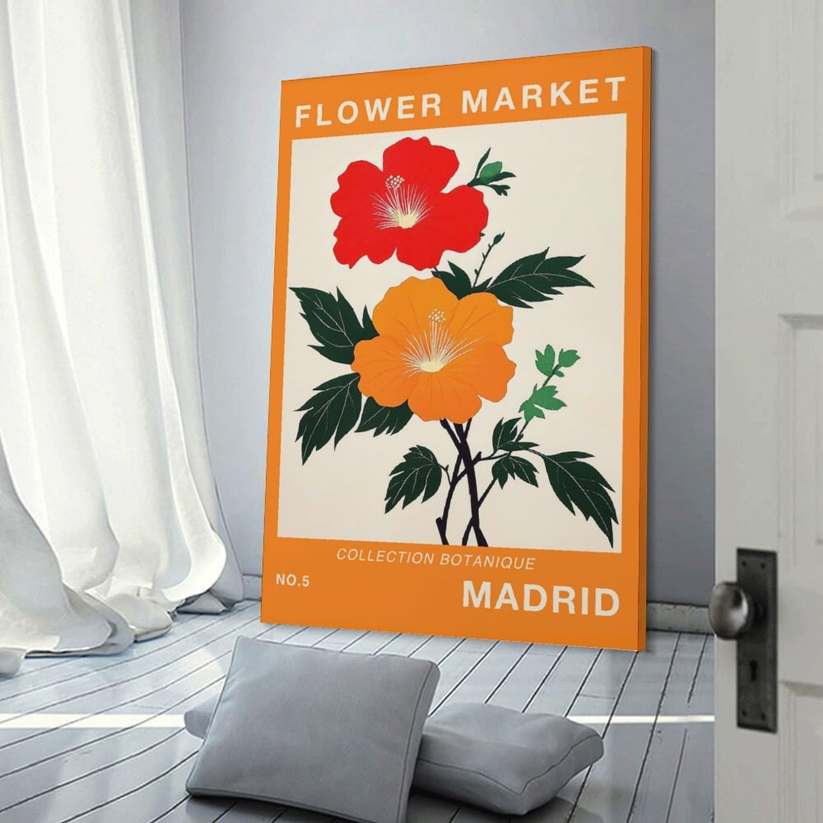 Junmoney Flower Market Madrid Travel Poster Decorative Wall Artwork 20x30inch(50x75cm), for Front Hall, Corridor Or Welcome Spaces, Decorative Wall Art for Narrow Spaces