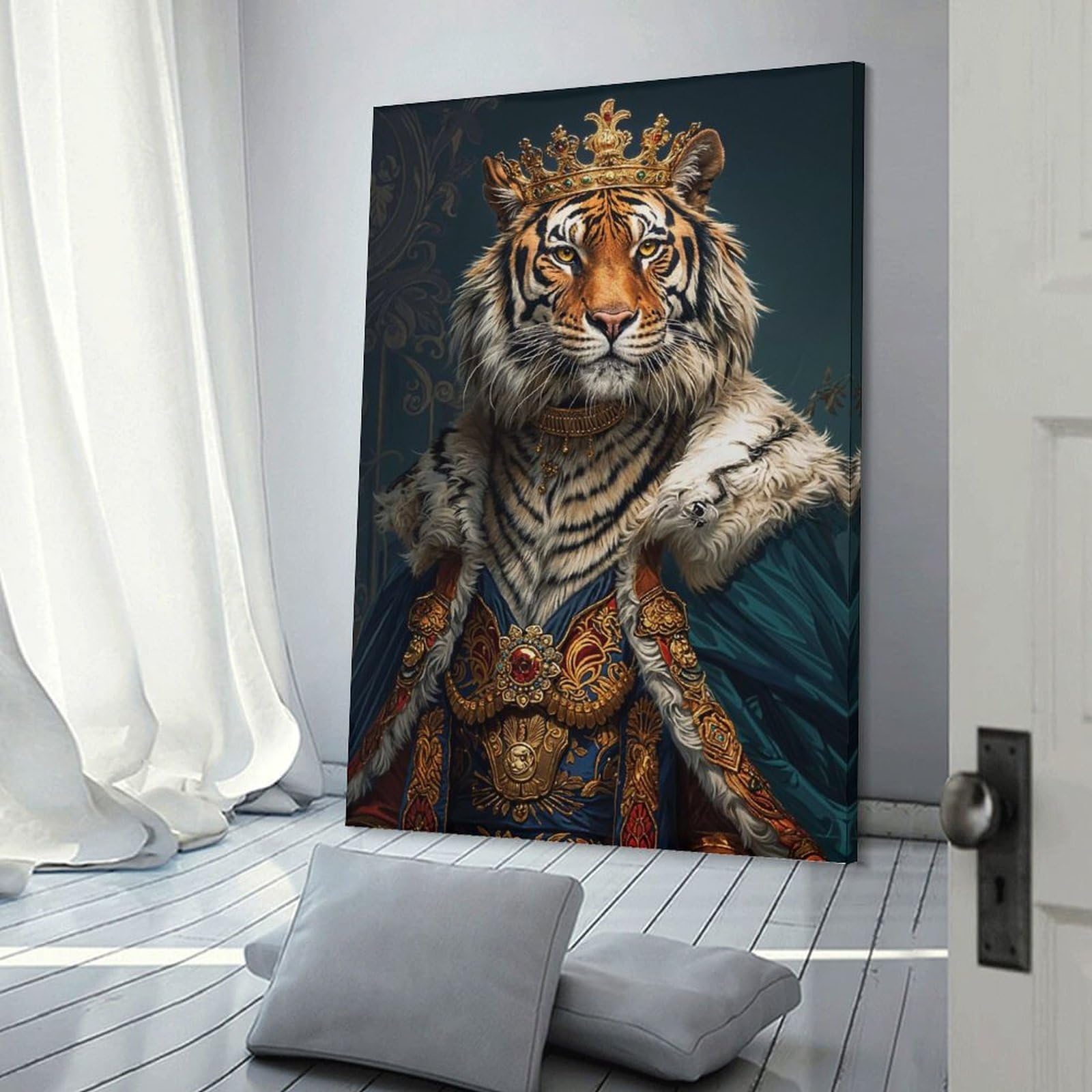 Junmoney Canvas Wall Decor Tiger King, 20x30inch(50x75cm), for Flats, Guest Rooms Or Compact Rooms, Wall Decor with Flexible Room Appeal