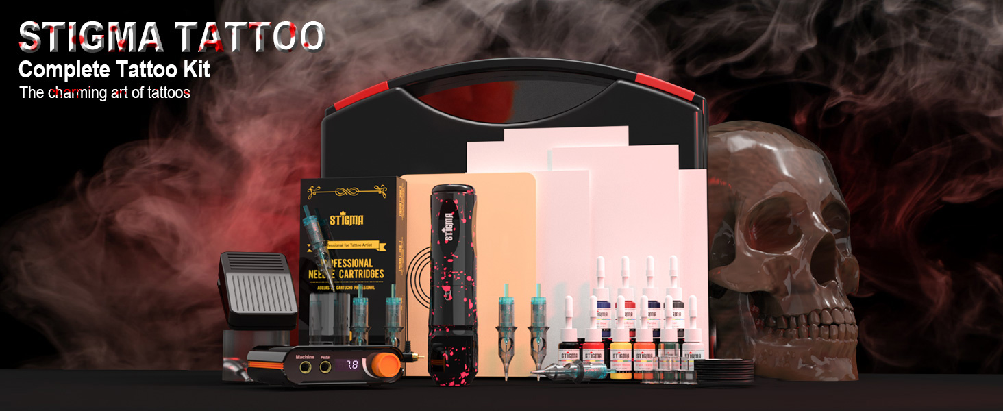 STIGMA Rotary Tattoo Machine Kit with 20pcs Cartridges Needles