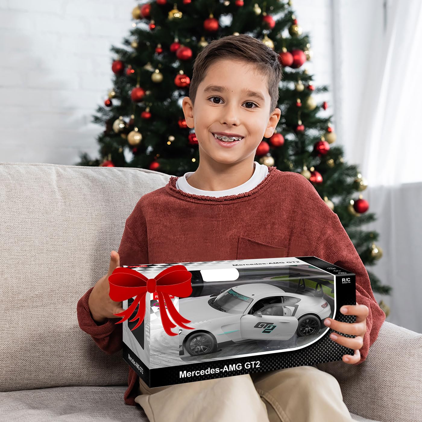 JAMARA 402241 Mercedes-AMG GT2 1:14 2,4 GHz – drzwi ręczne, zdalnie sterowany samochód RC, dla dzieci, zabawka z pilotem zdalnego sterowania, model samochodu, pomysł na prezent dla dzieci, światło LED