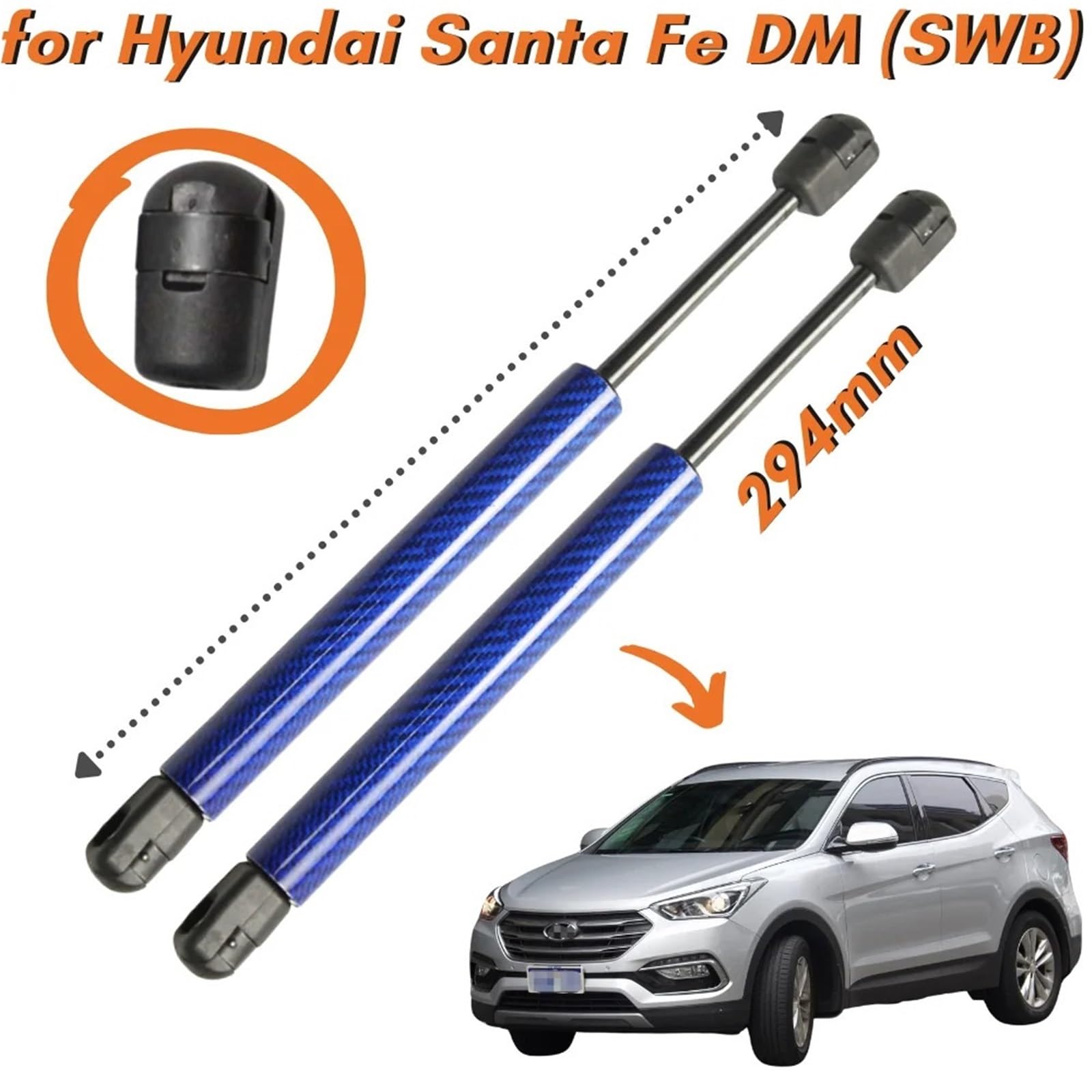 wspornik do podnoszenia sprężyny gazowej Ilość (2) Podnośniki maski pasujące do Hyundai Santa Fe Sport DM Mk.III (SWB) 2013-2018 294 mm przedniej Amortyzatory