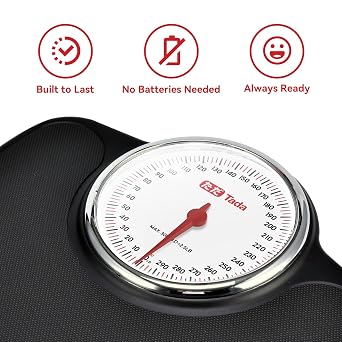 Analog Bathroom Scale, Easy-Read Dial, Up to 300 LB, Non-Slip Platform, Battery-Free Mechanical Weight Scale for Home